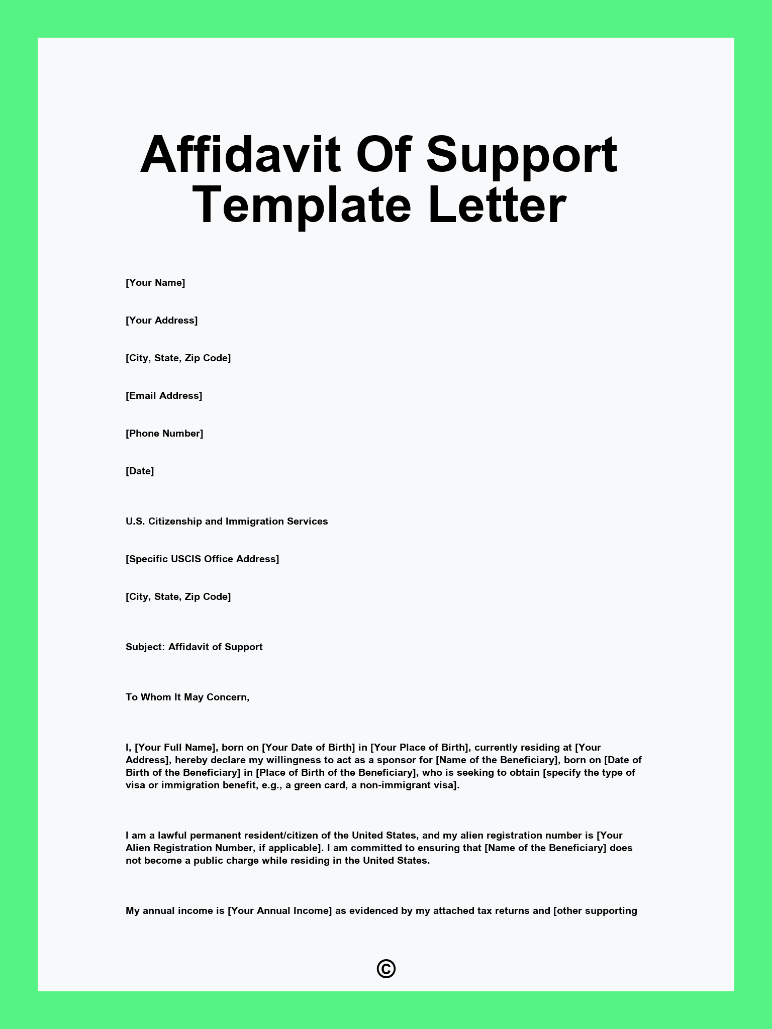 Affidavit Of Support Template Letter