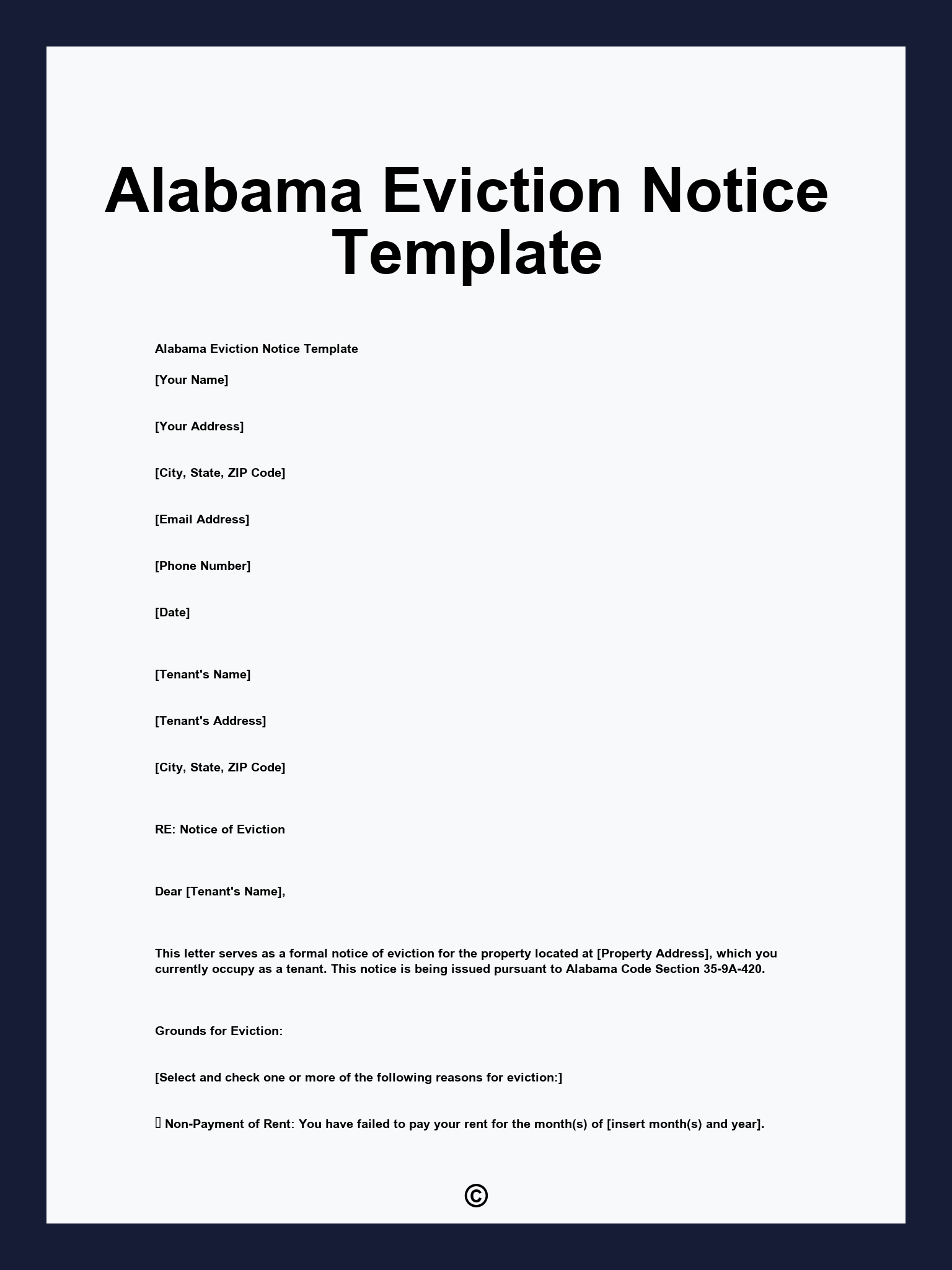Alabama Eviction Notice Template