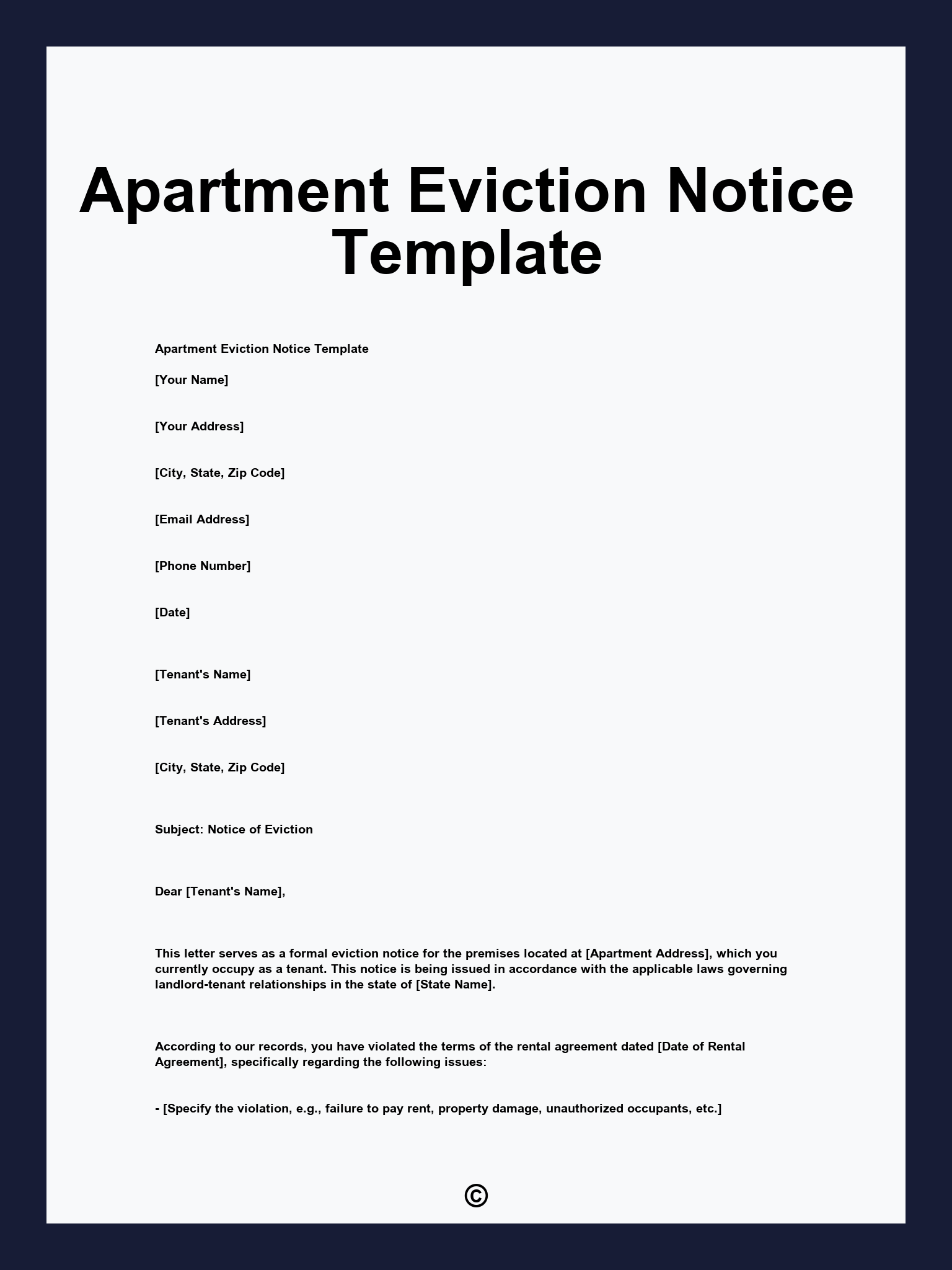 Apartment Eviction Notice Template