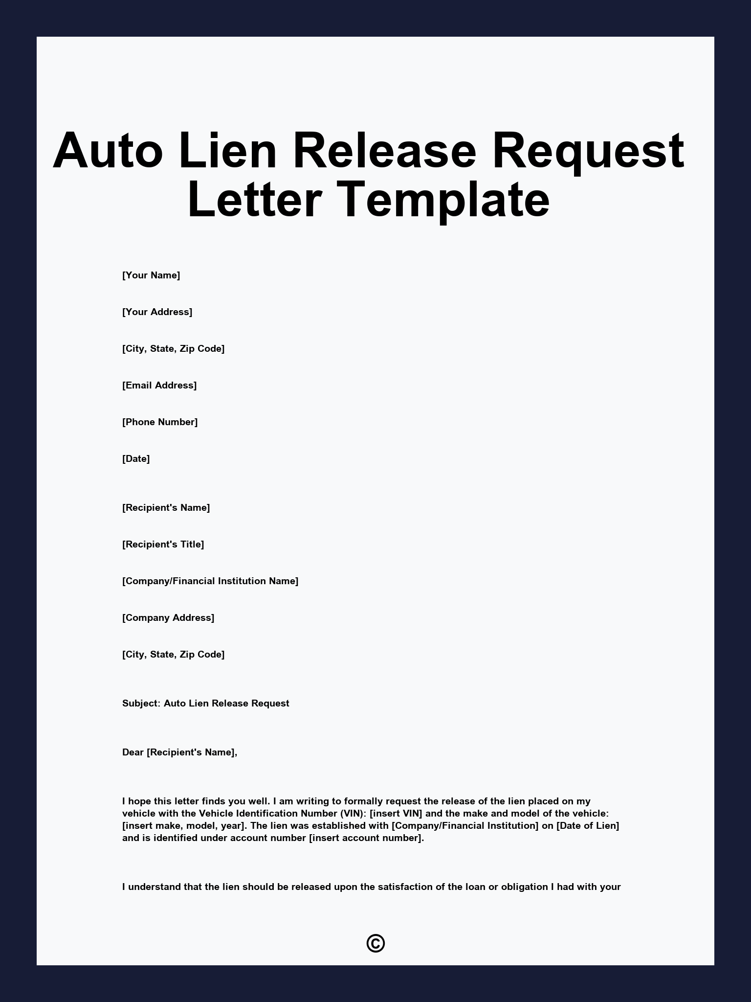Auto Lien Release Request Letter Template