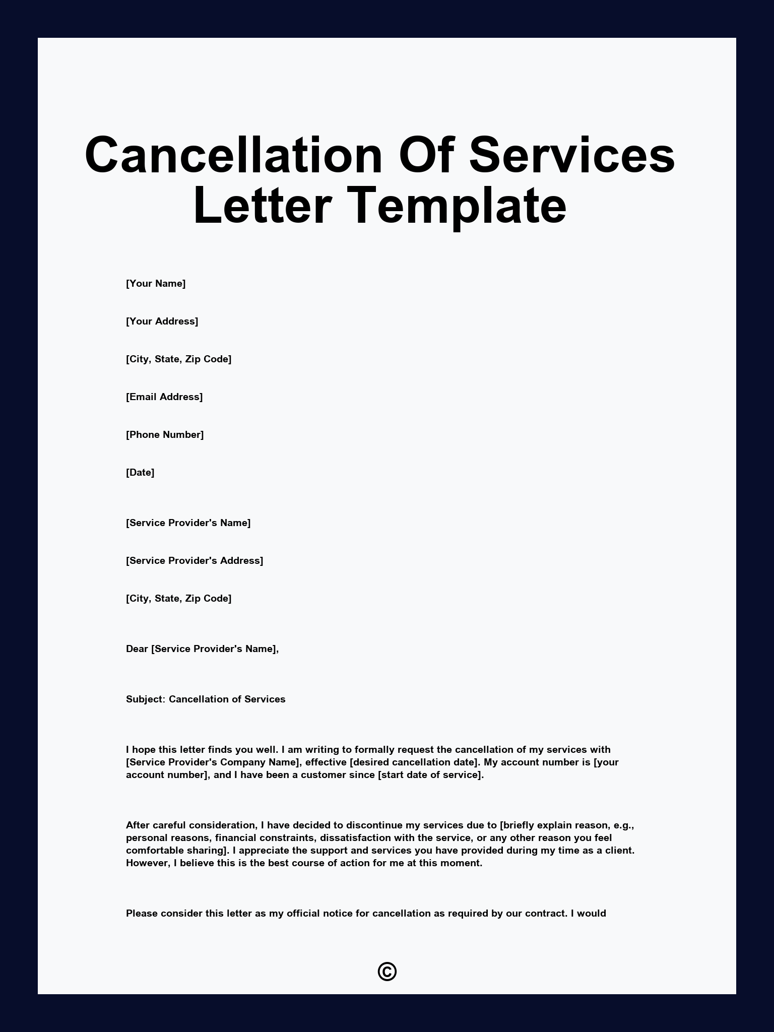 Cancellation Of Services Letter Template