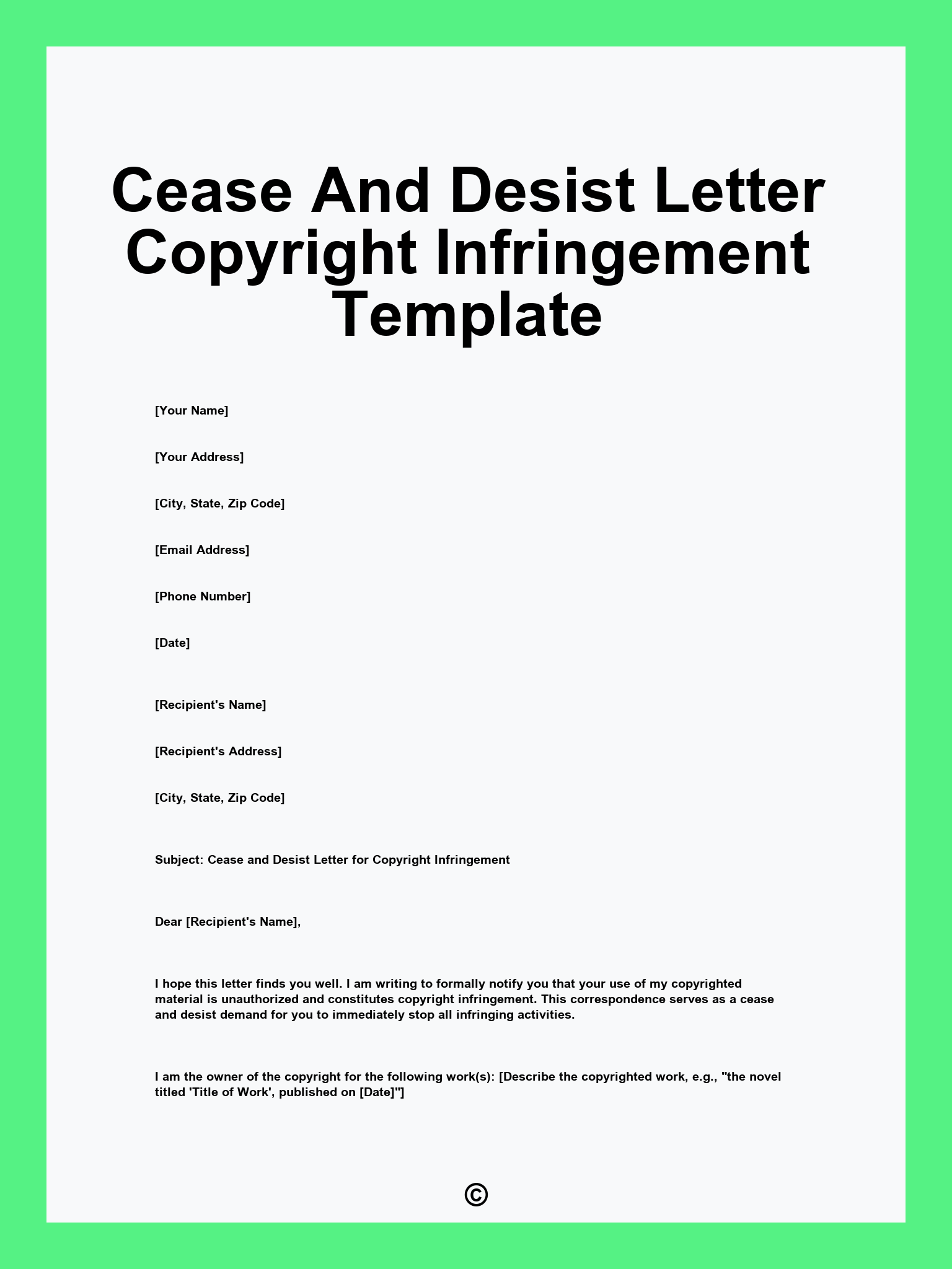 Cease And Desist Letter Copyright Infringement Template