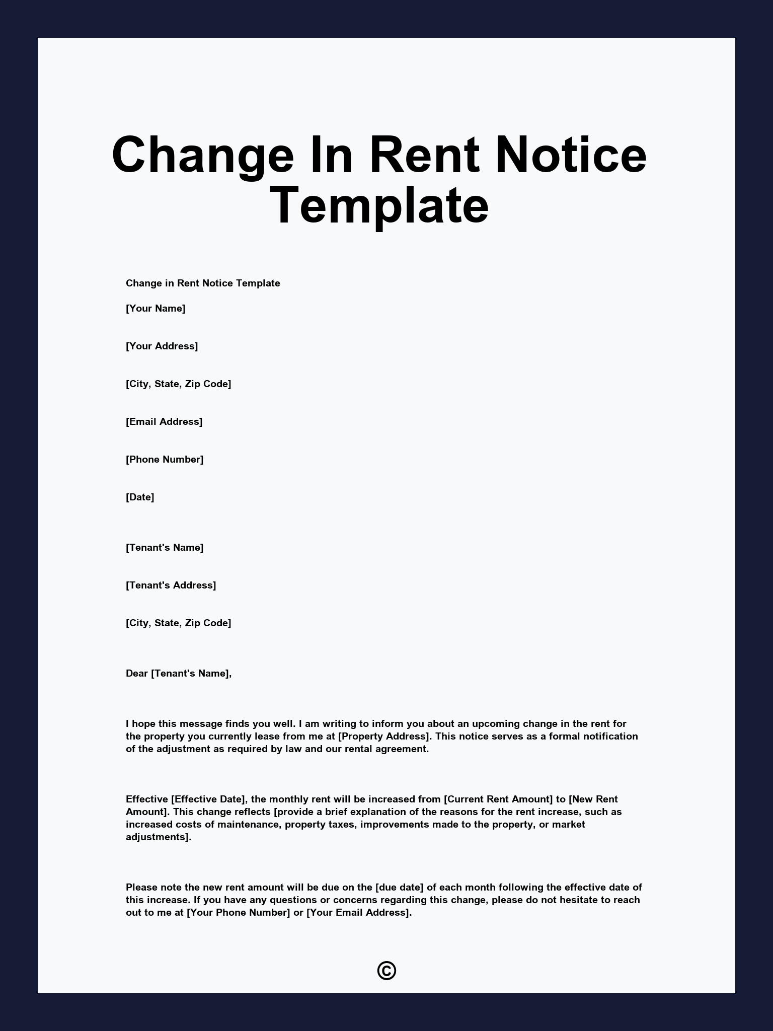 Change In Rent Notice Template