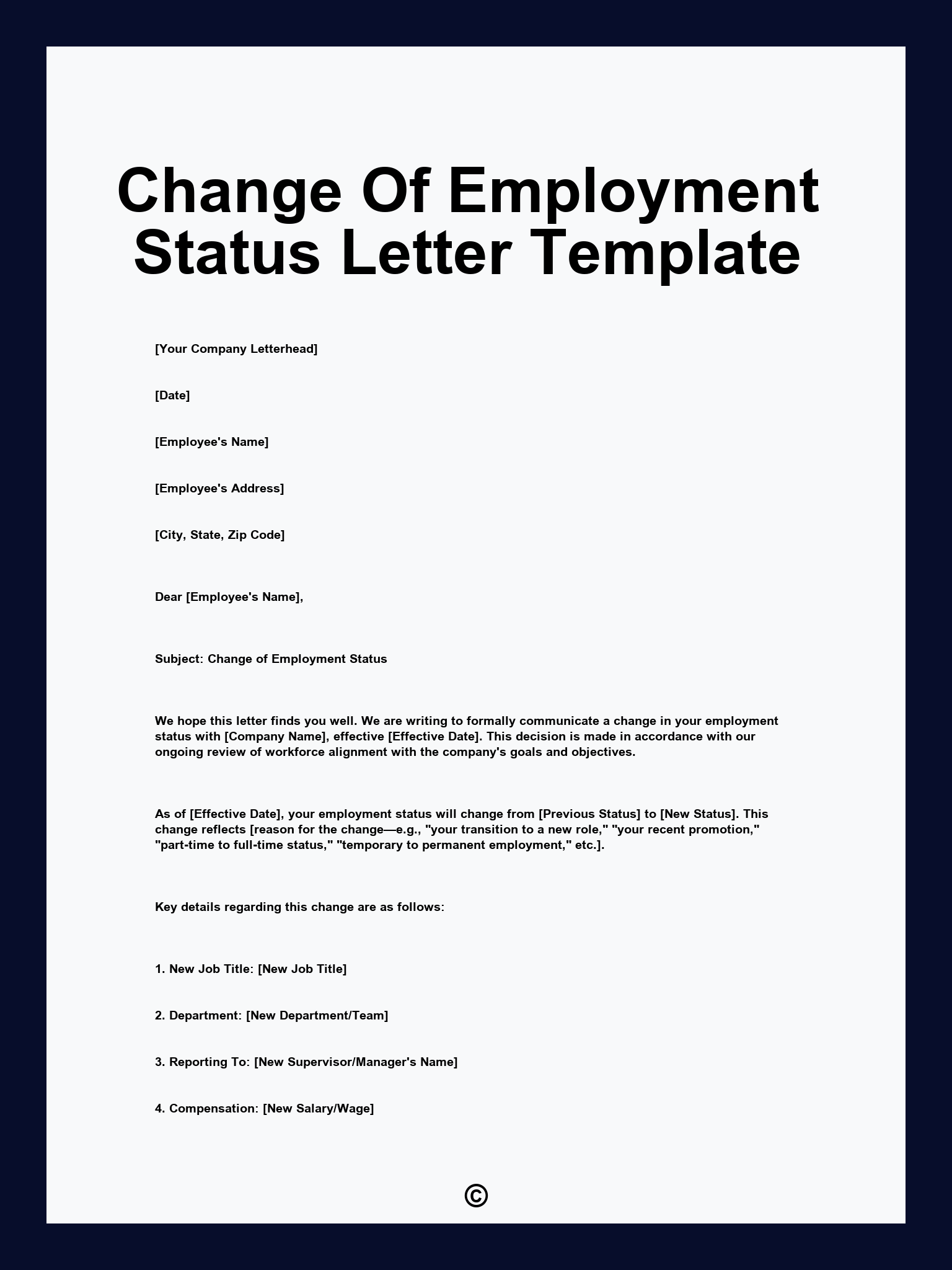 Change Of Employment Status Letter Template