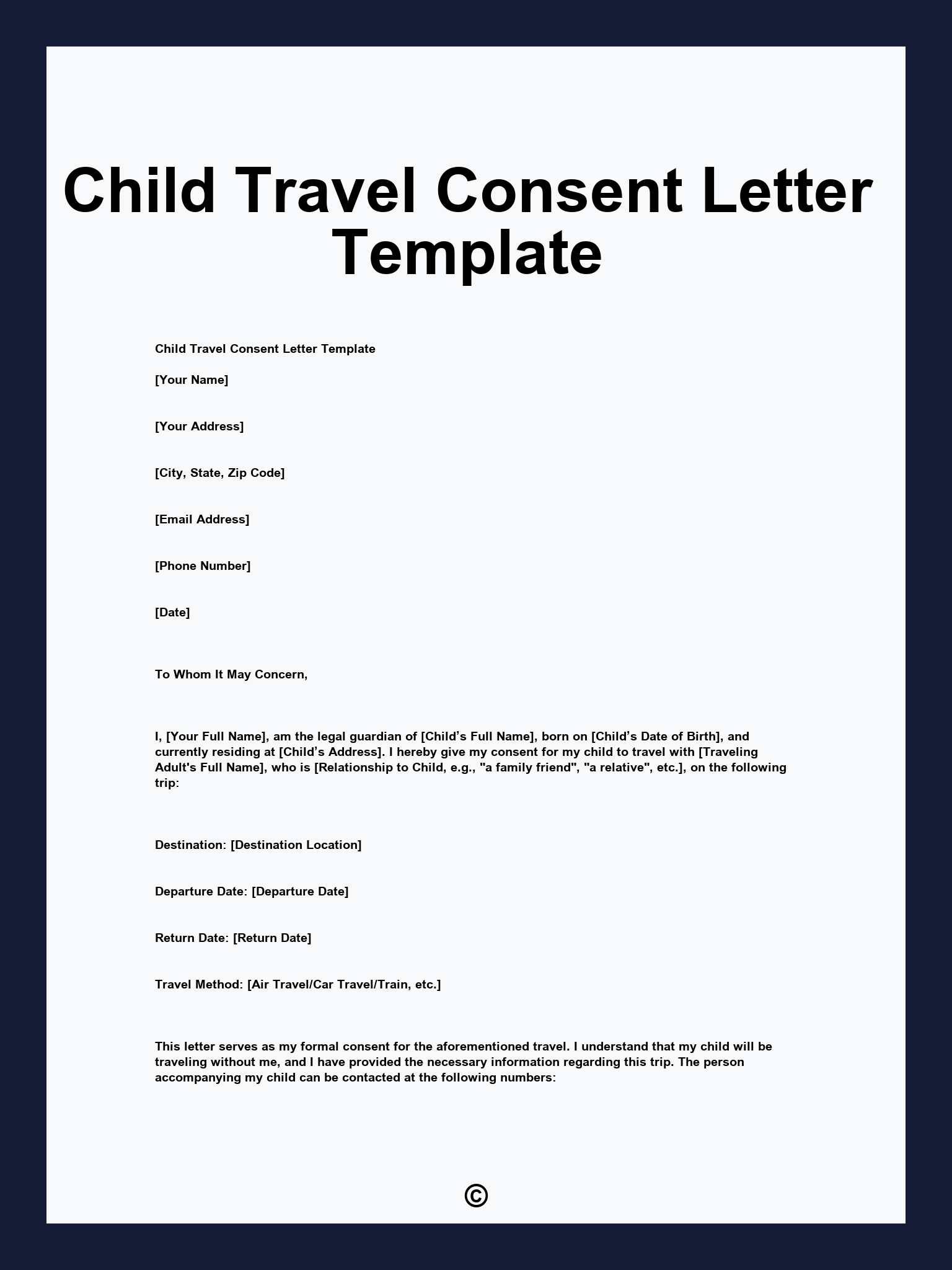 Child Travel Consent Letter Template