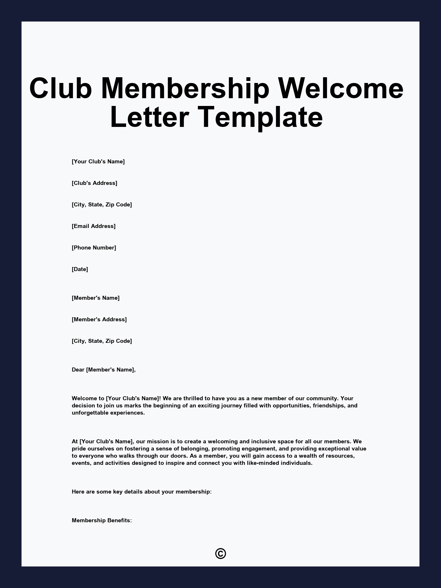 Club Membership Welcome Letter Template
