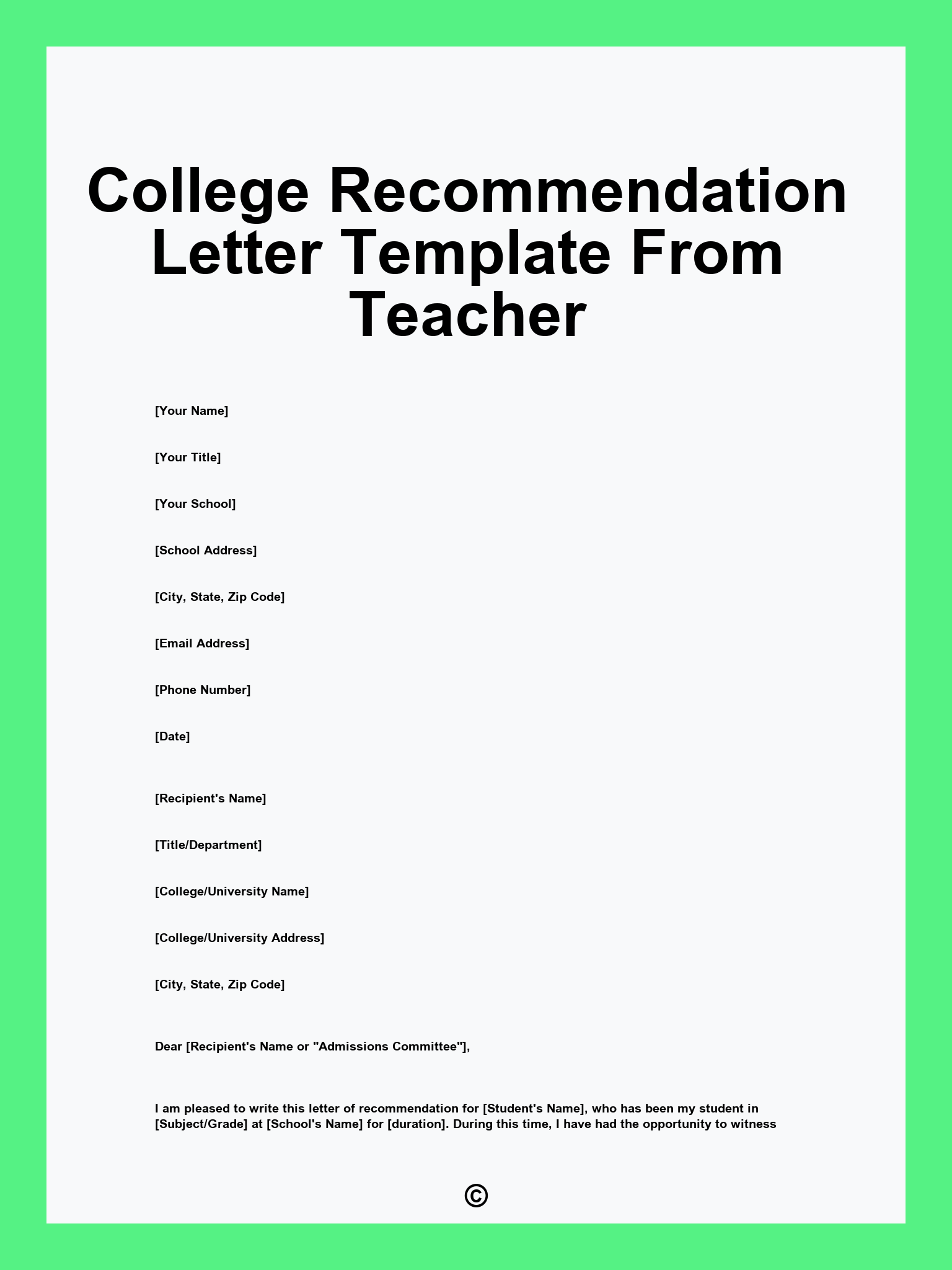 College Recommendation Letter Template From Teacher