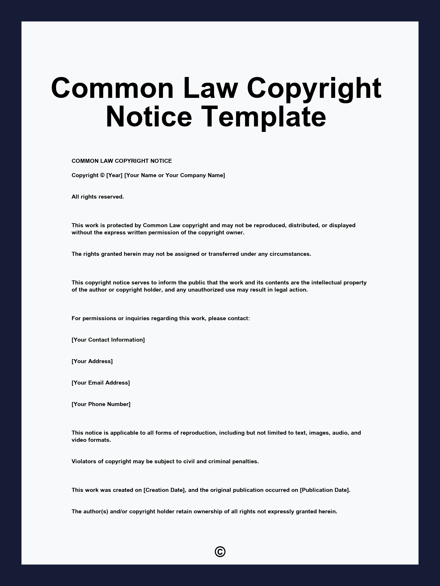 Common Law Copyright Notice Template