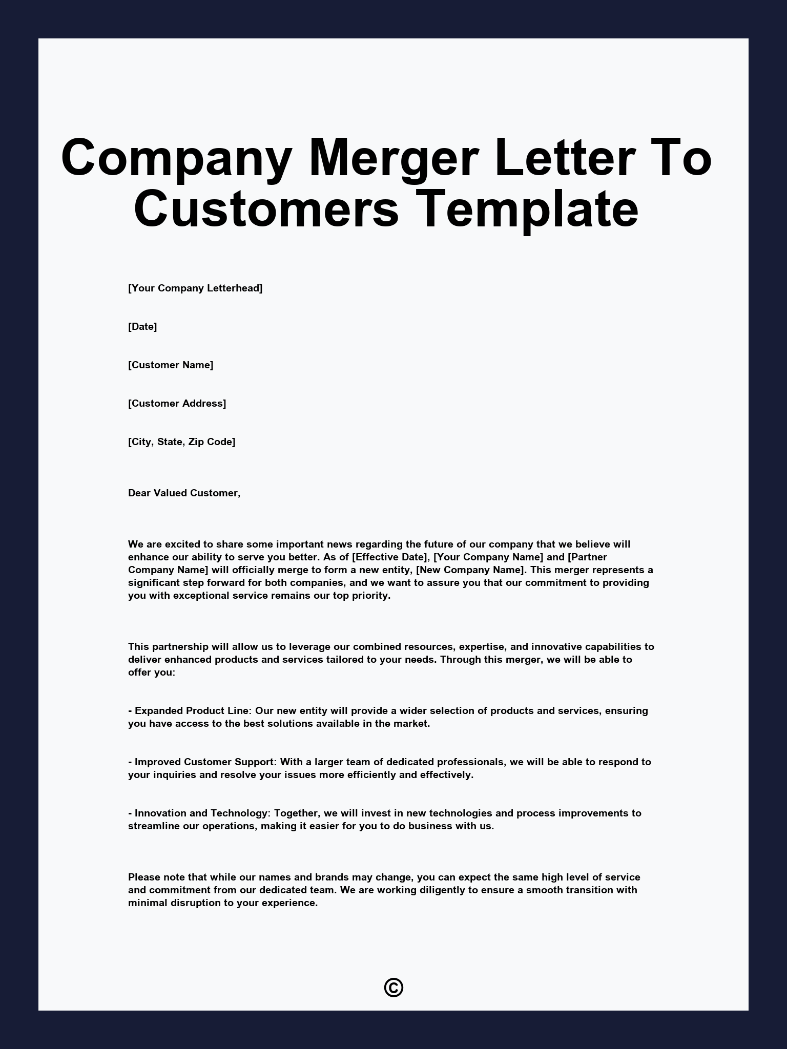 Company Merger Letter To Customers Template