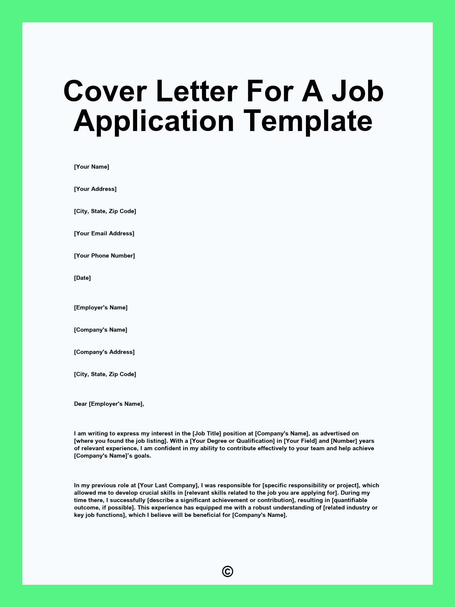 Cover Letter For A Job Application Template