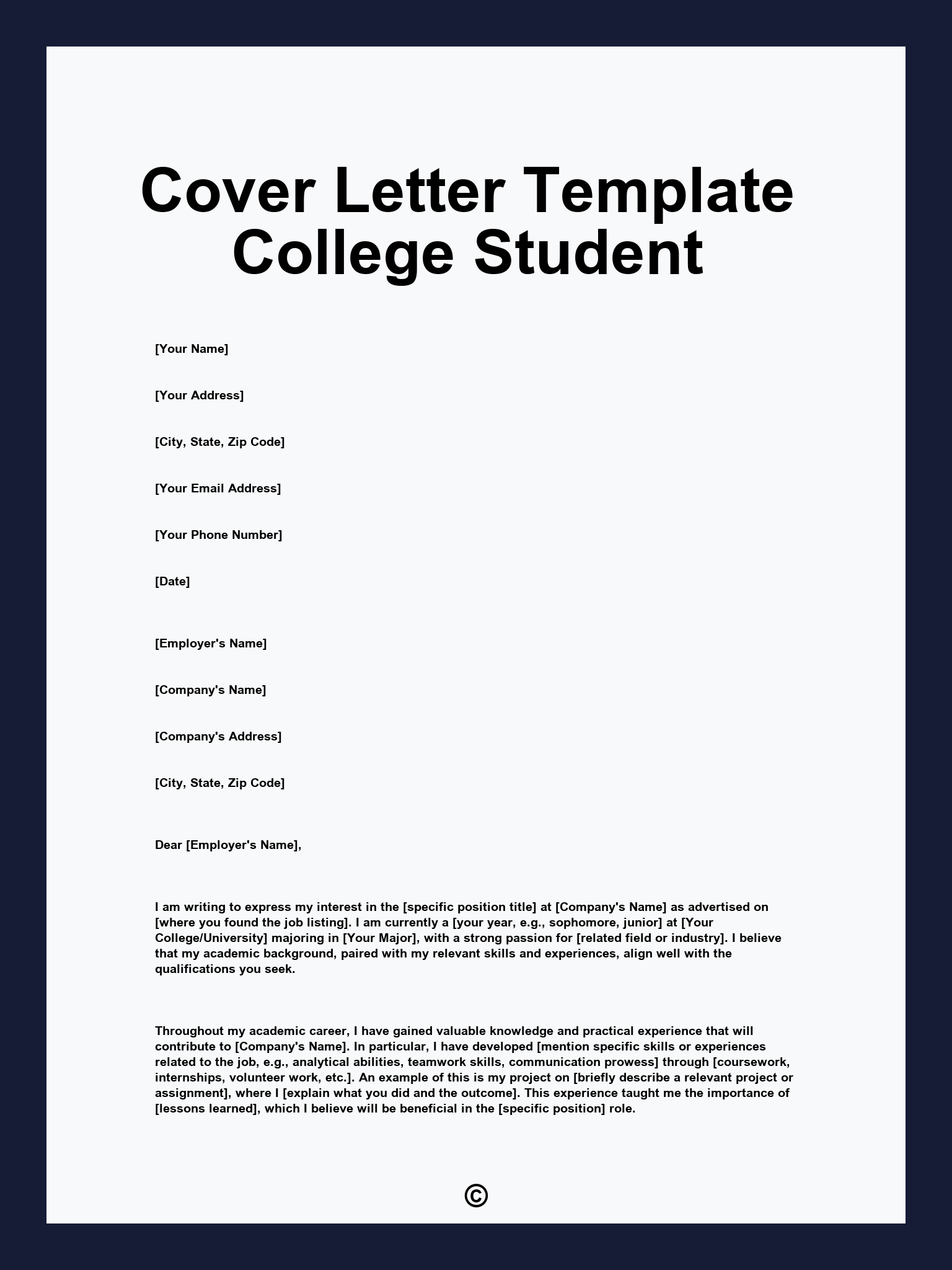 Cover Letter Template College Student