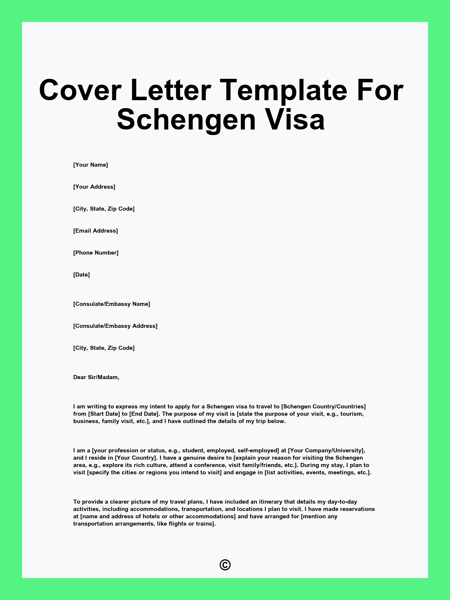 Cover Letter Template For Schengen Visa