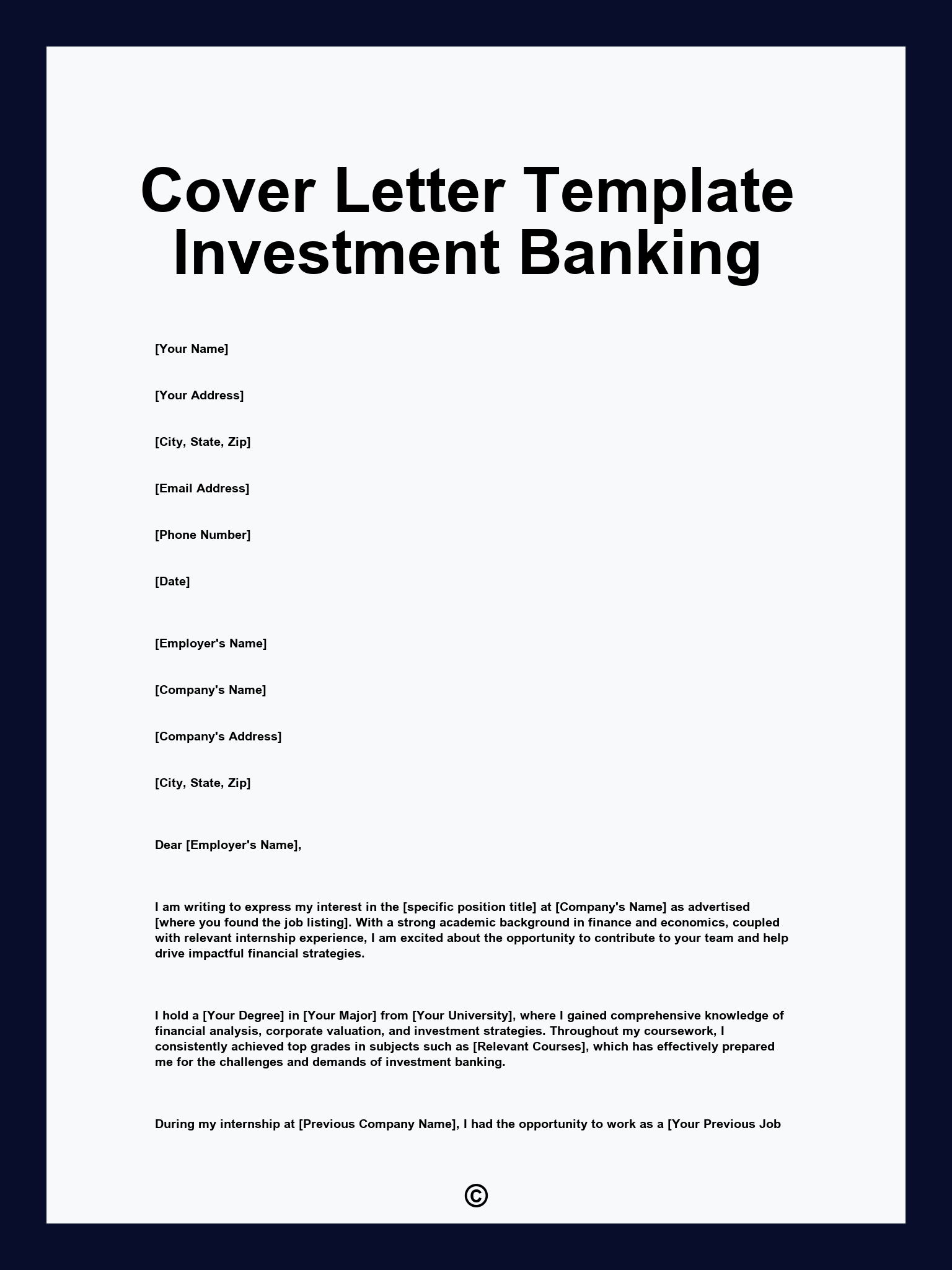 Cover Letter Template Investment Banking
