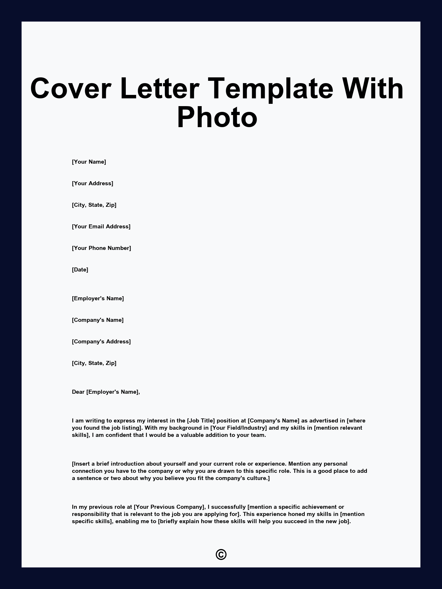 Cover Letter Template With Photo