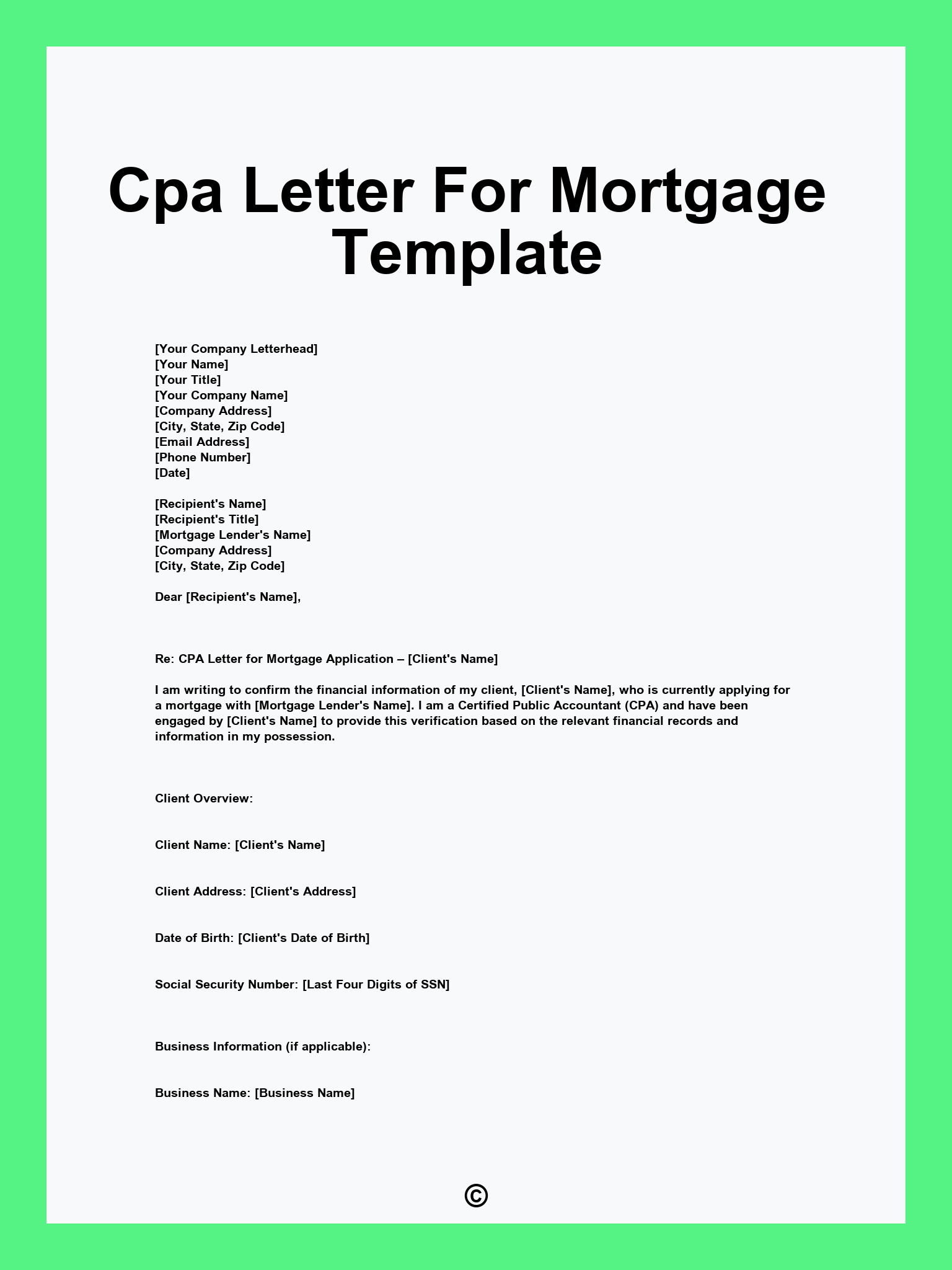 Cpa Letter For Mortgage Template