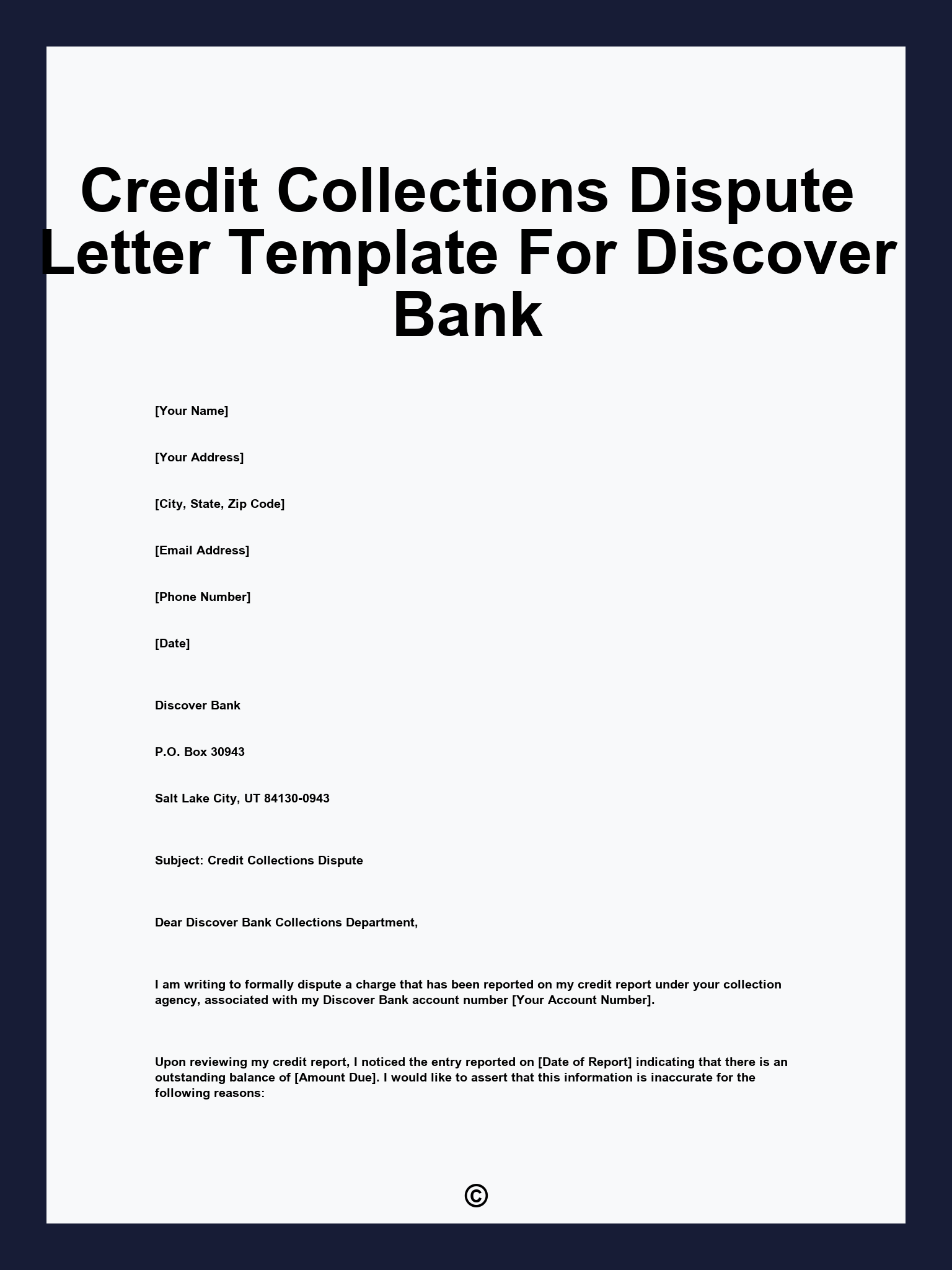 Credit Collections Dispute Letter Template For Discover Bank