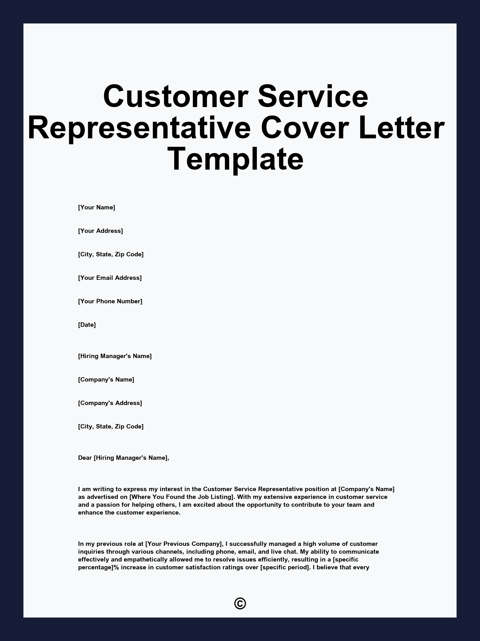 Customer Service Representative Cover Letter Template