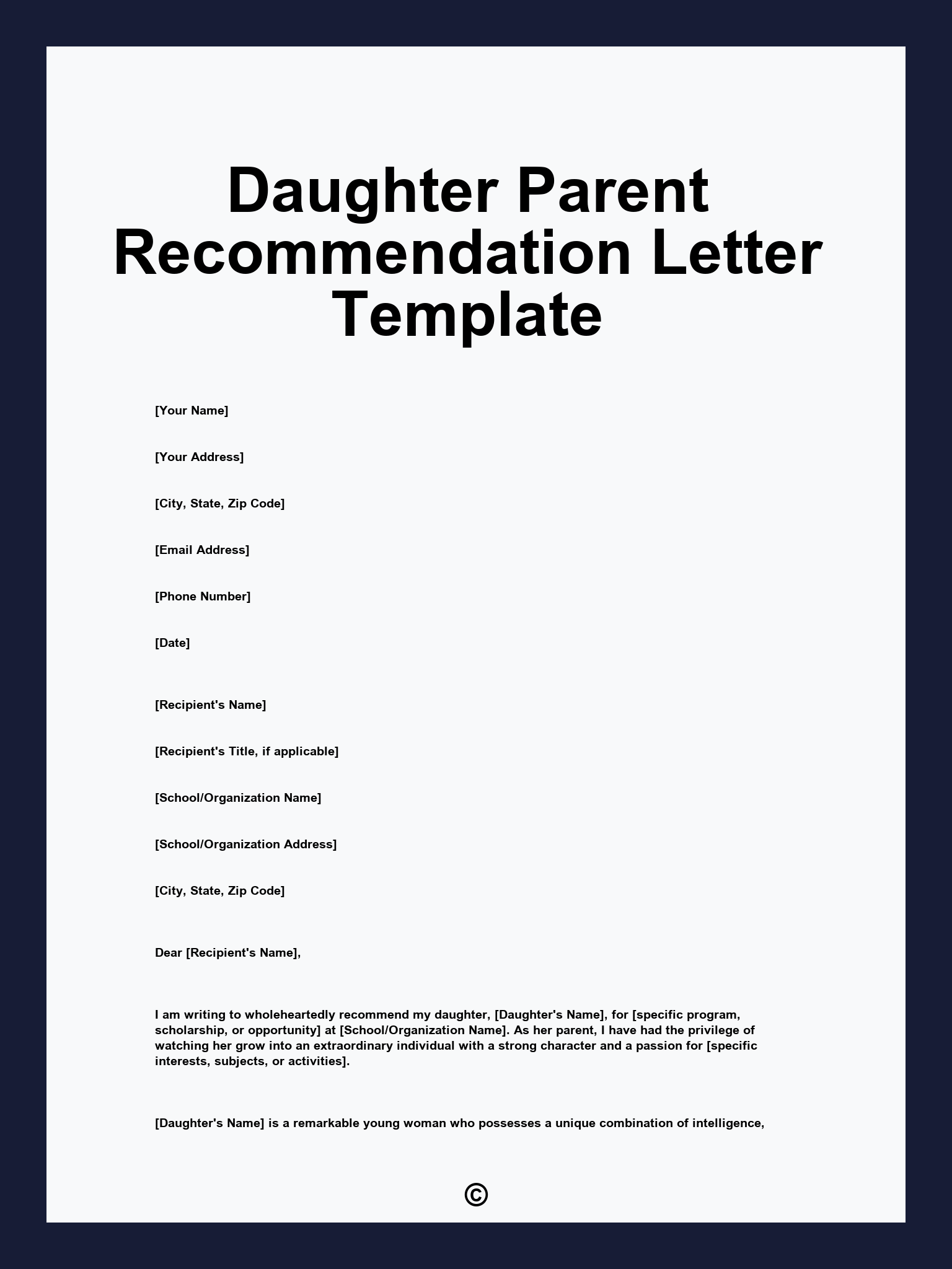Daughter Parent Recommendation Letter Template