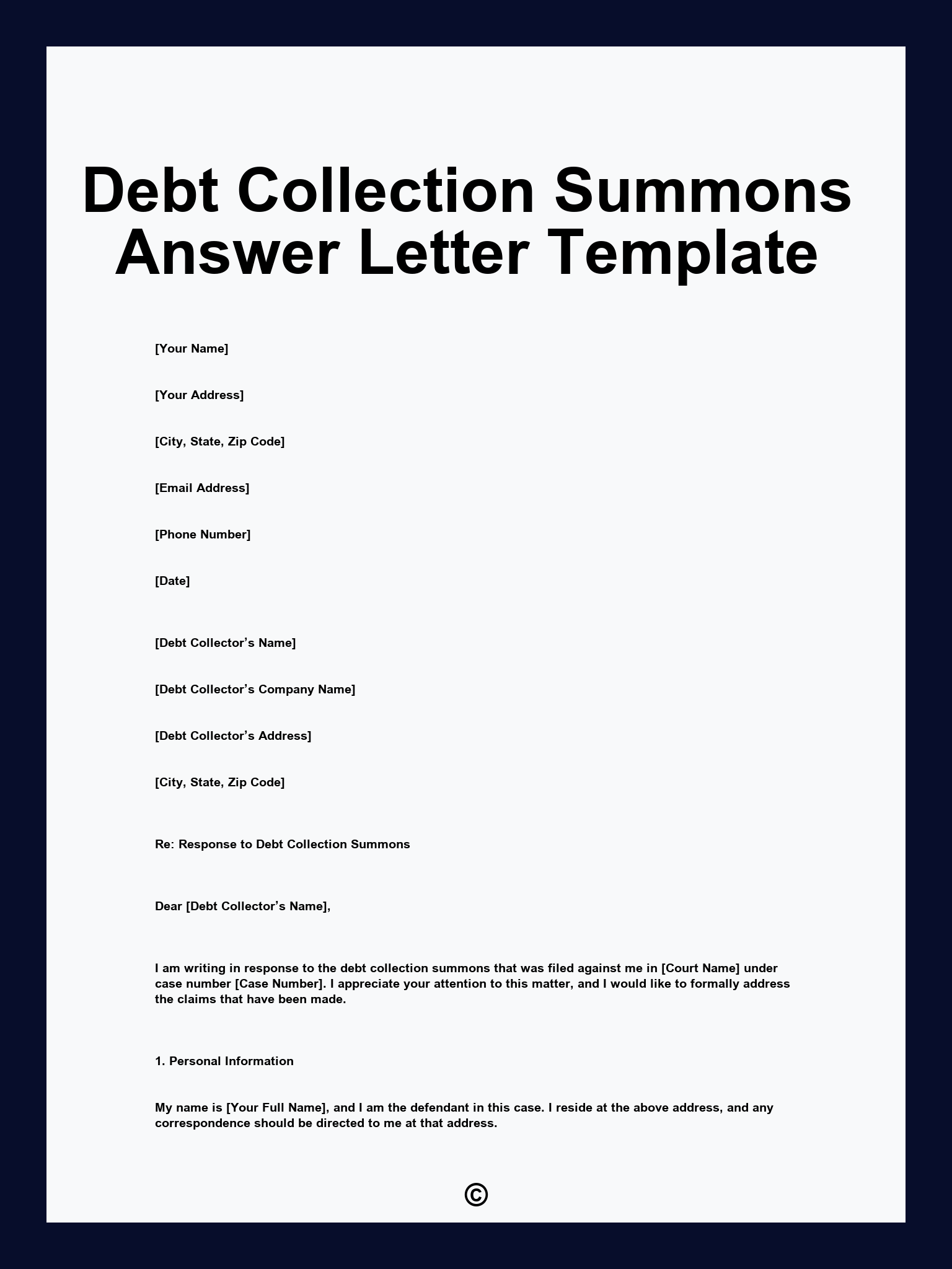 Debt Collection Summons Answer Letter Template