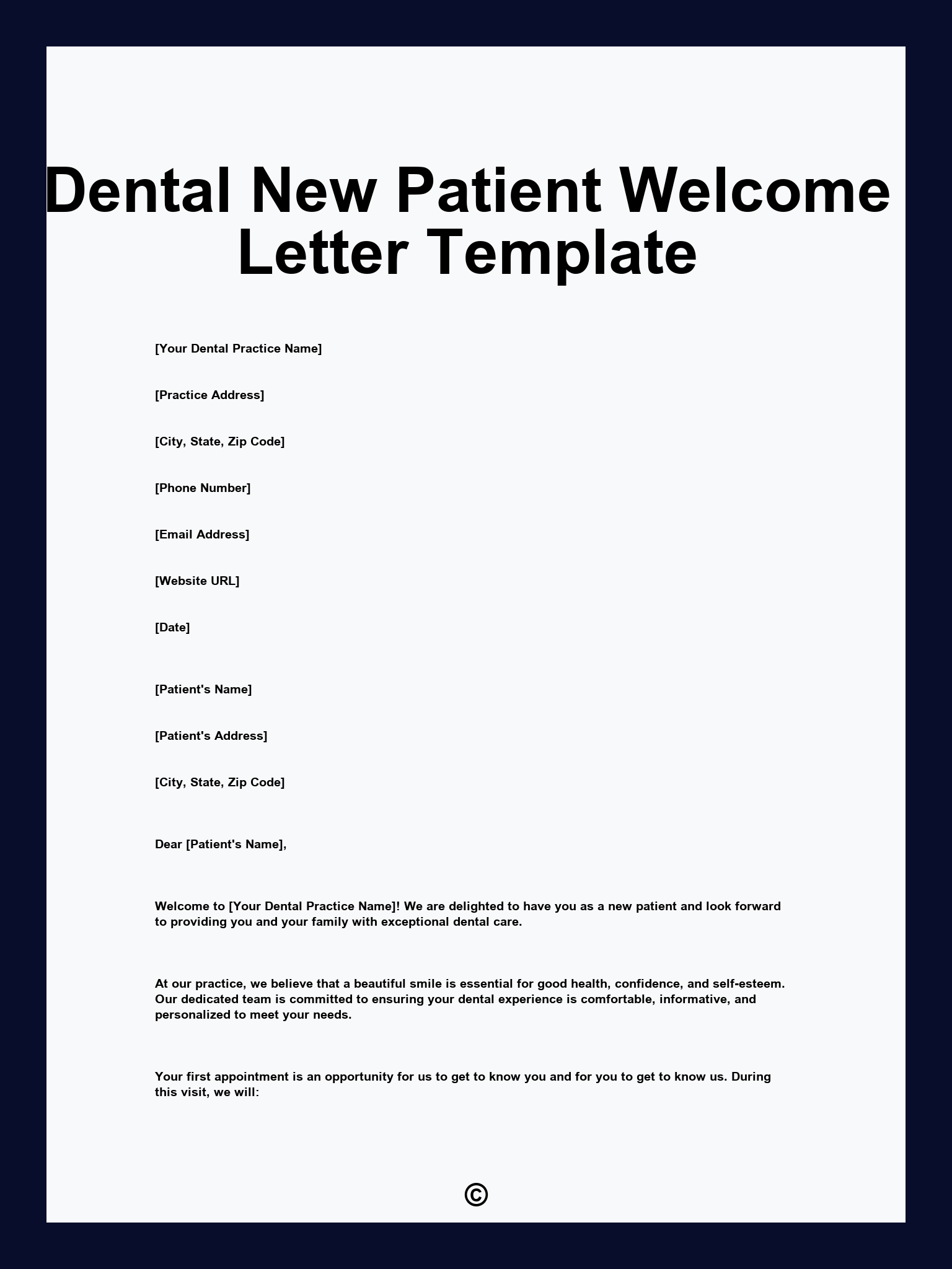 Dental New Patient Welcome Letter Template