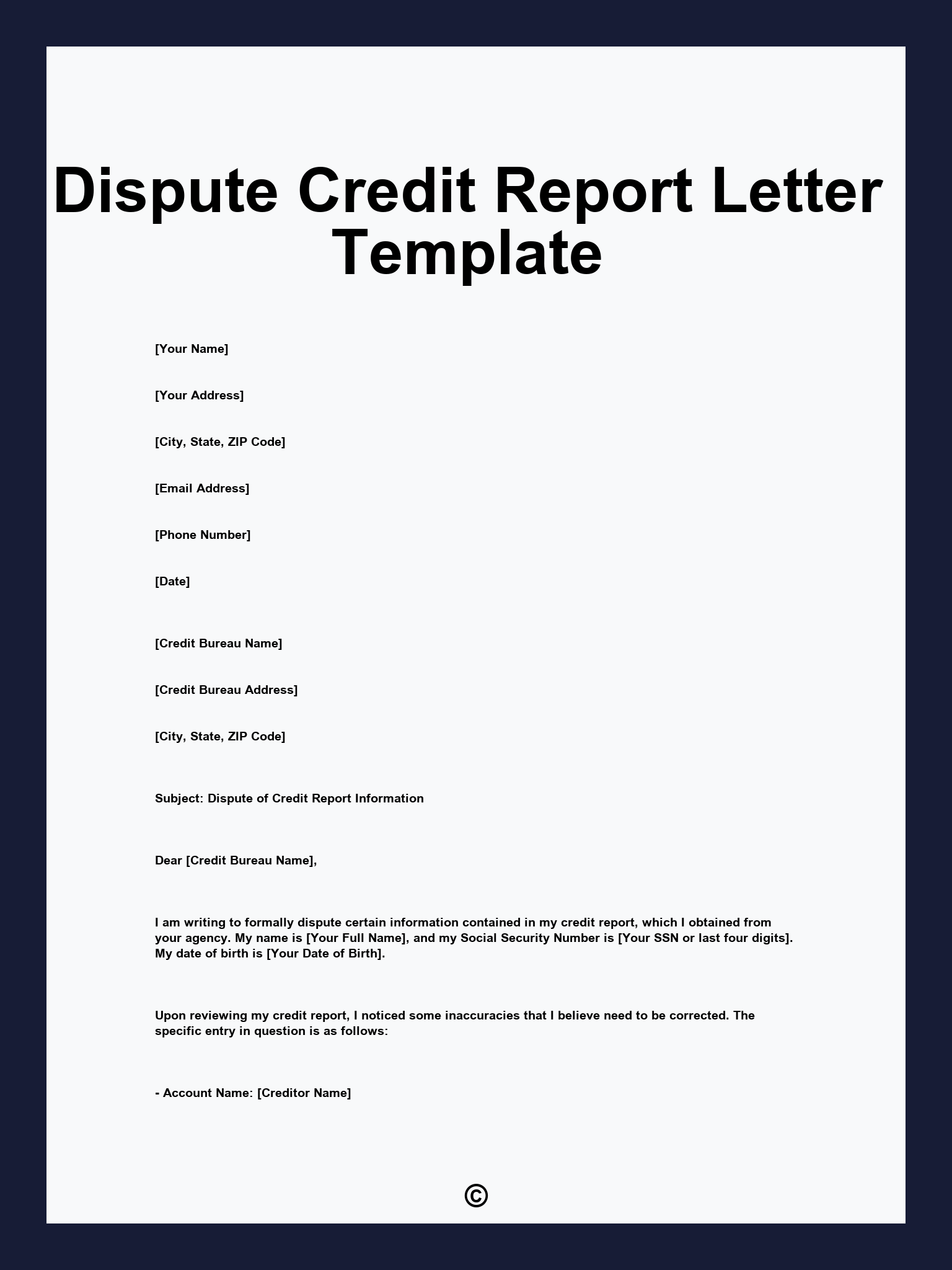 Dispute Credit Report Letter Template