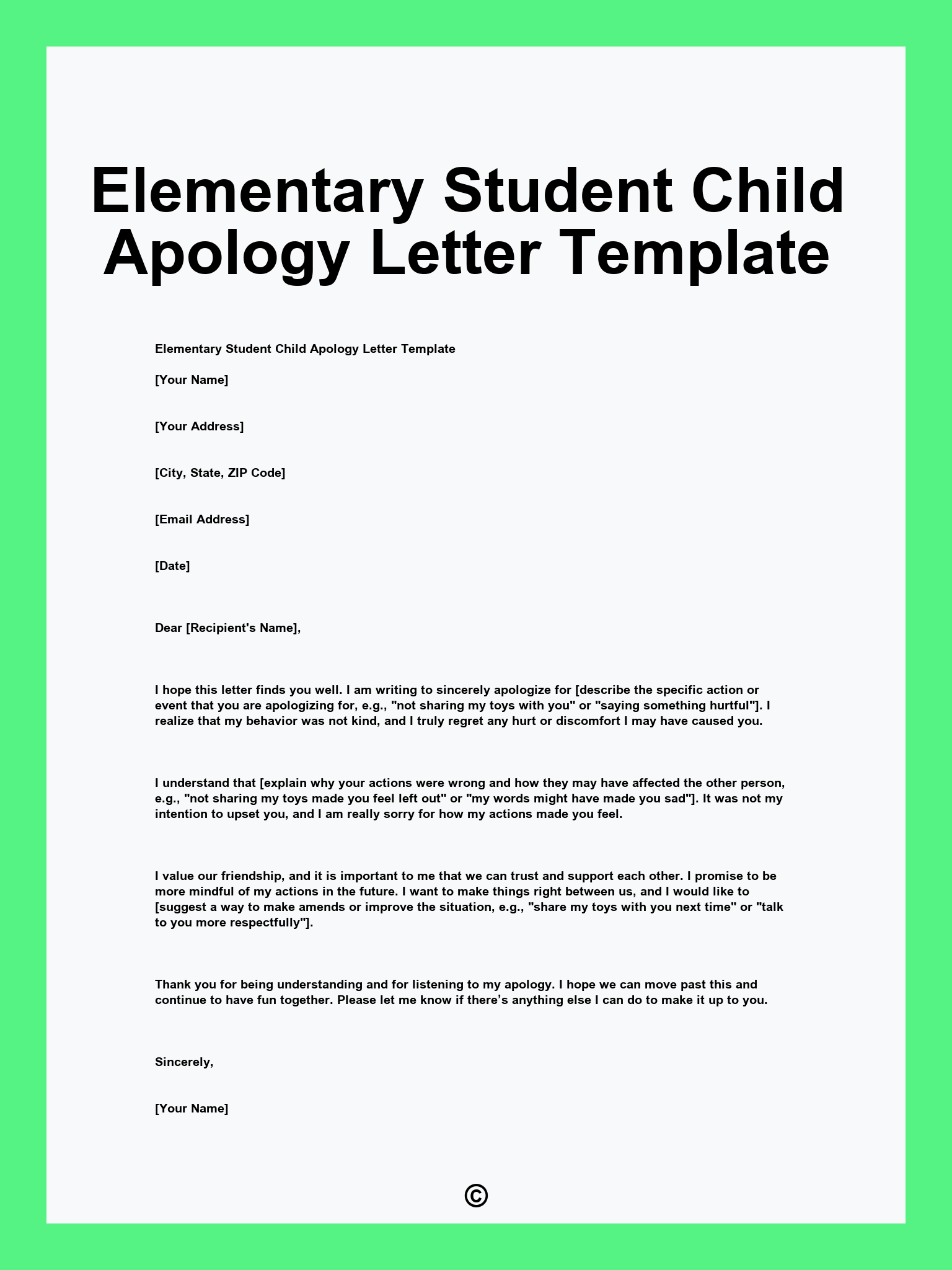 Elementary Student Child Apology Letter Template