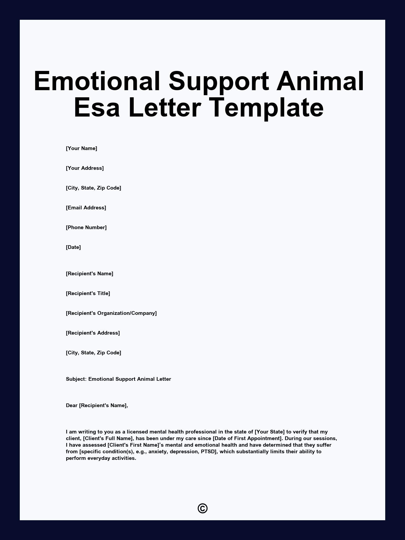 Emotional Support Animal Esa Letter Template