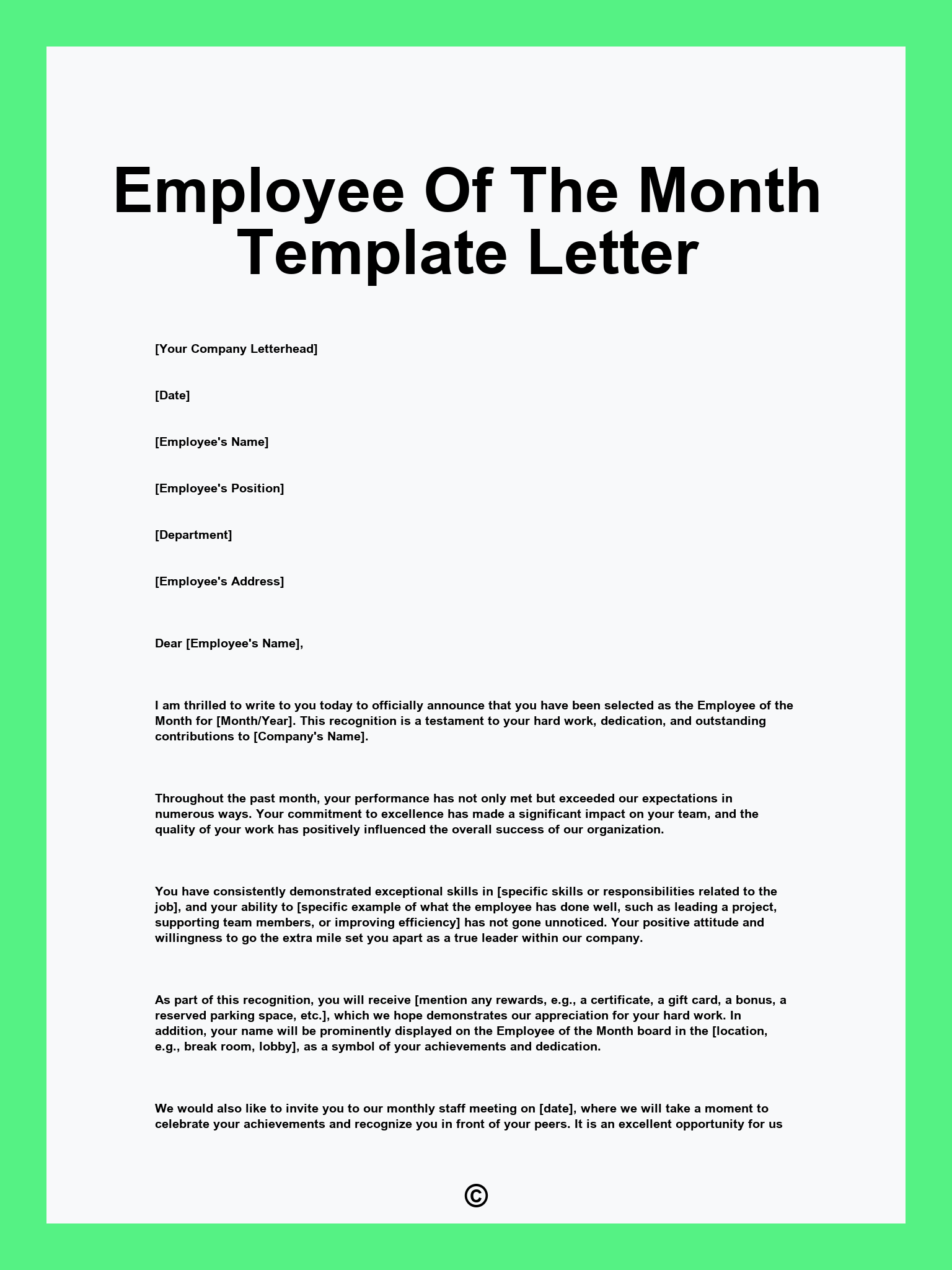 Employee Of The Month Template Letter