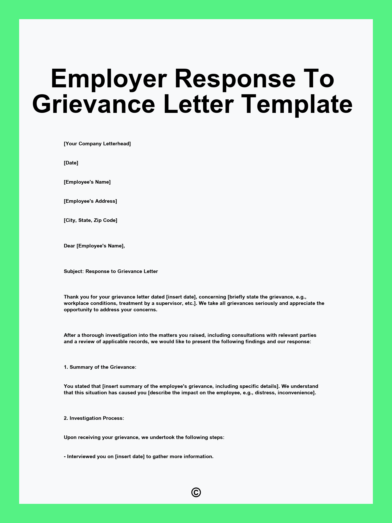 Employer Response To Grievance Letter Template