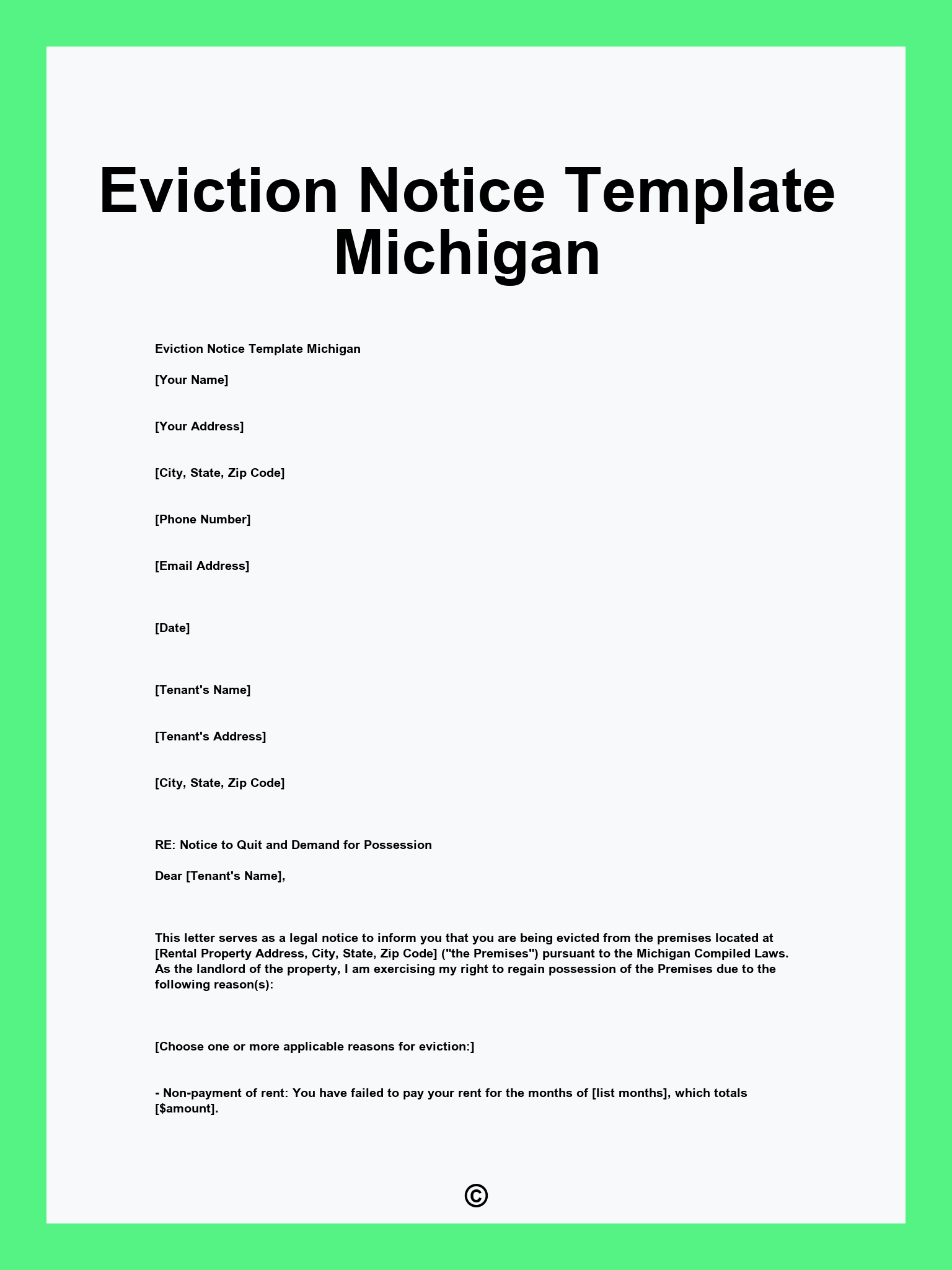 Eviction Notice Template Michigan
