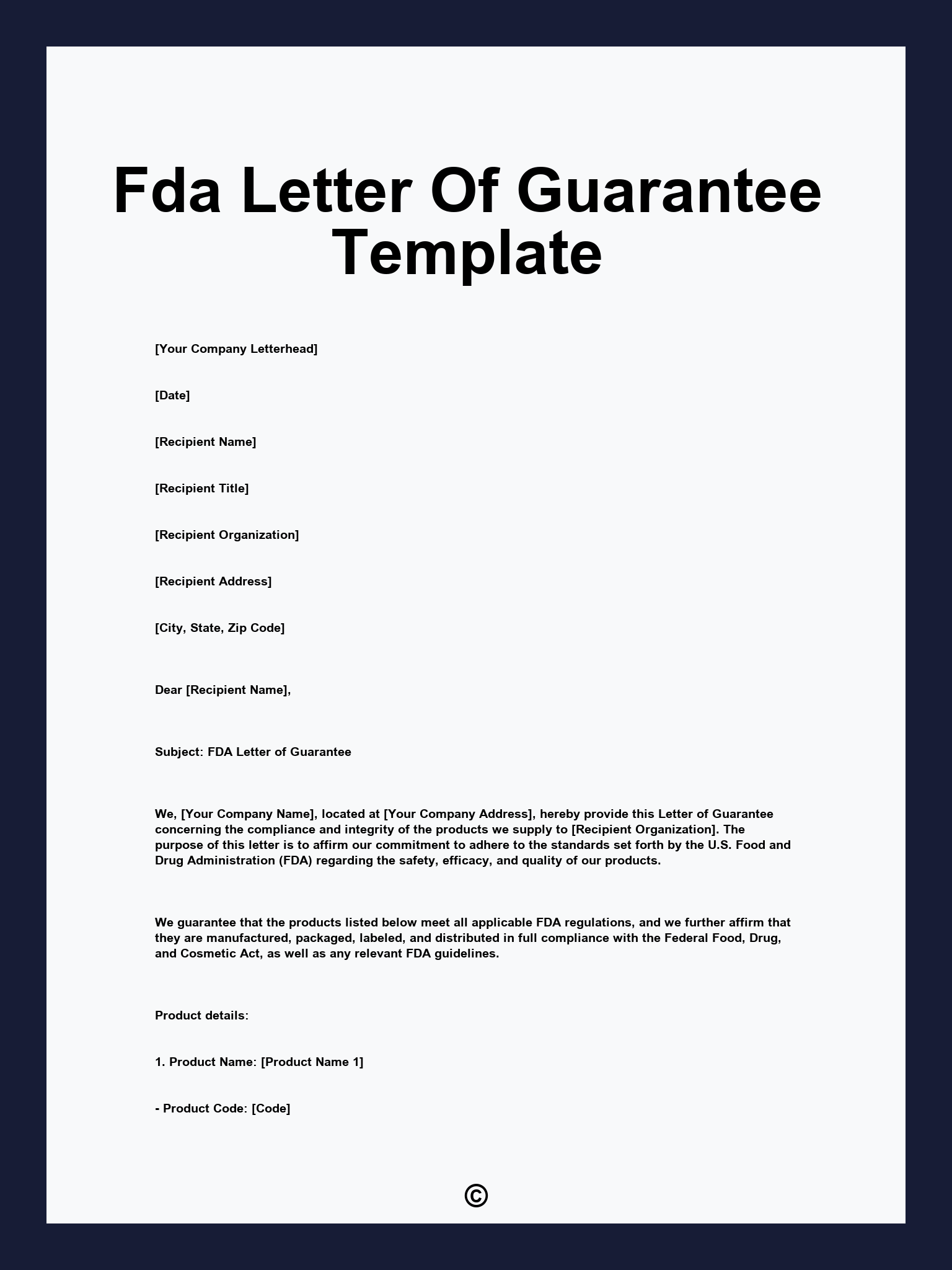 Fda Letter Of Guarantee Template