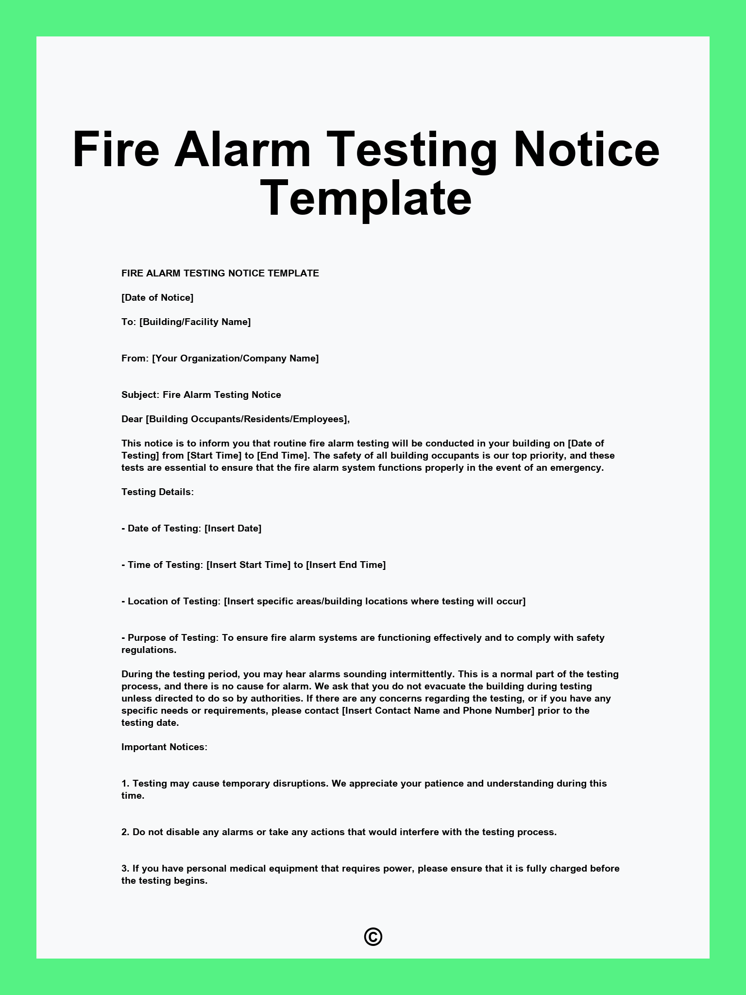 Fire Alarm Testing Notice Template