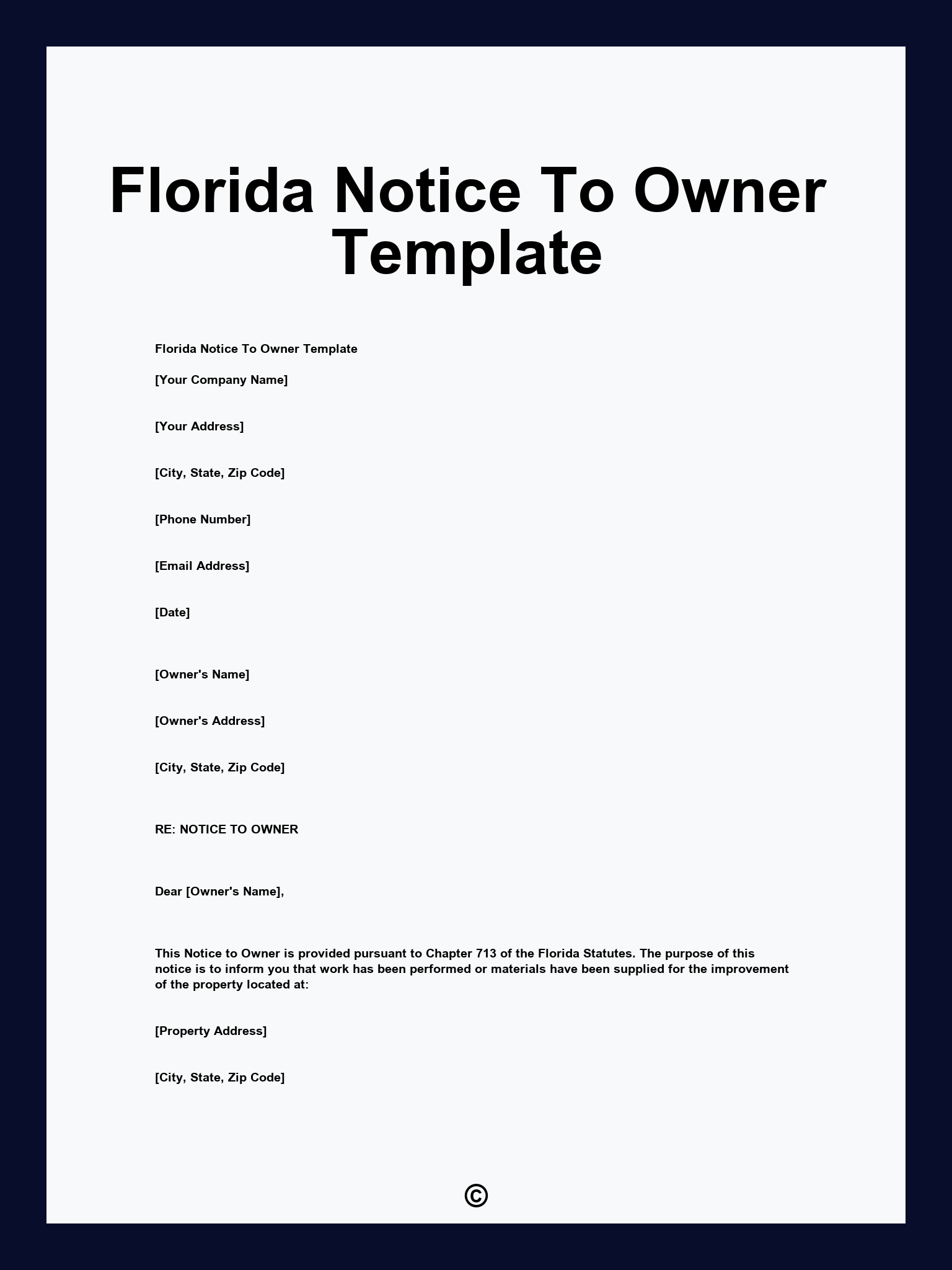 Florida Notice To Owner Template