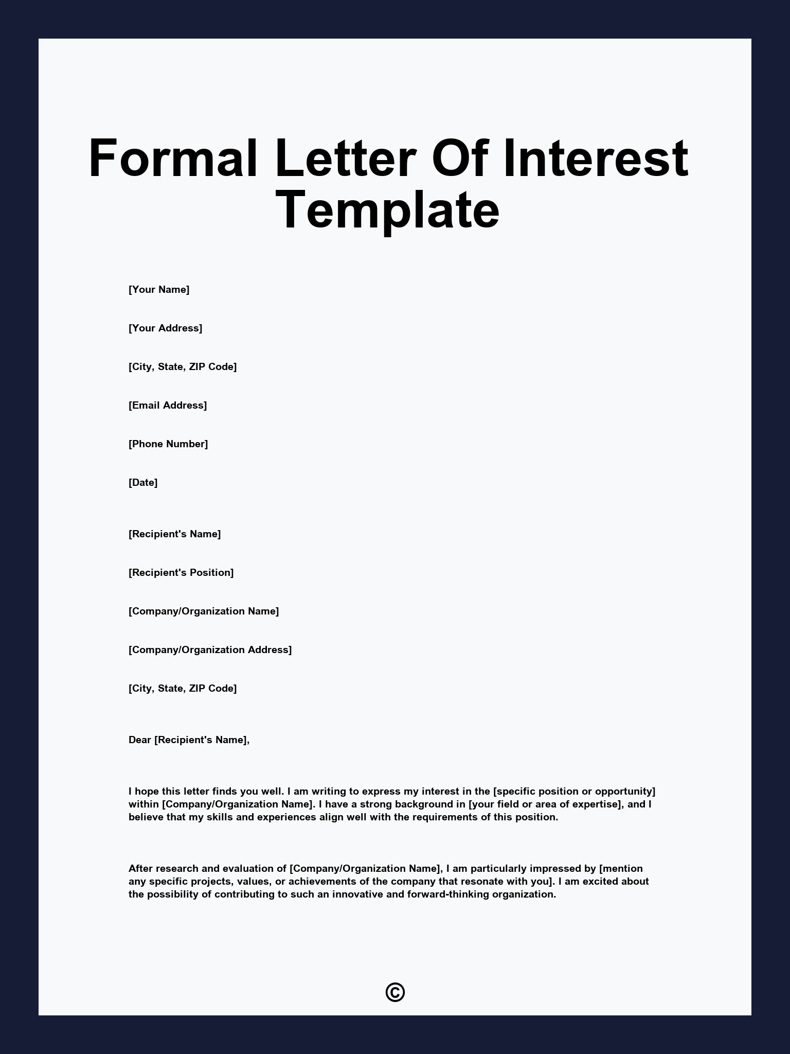 Formal Letter Of Interest Template