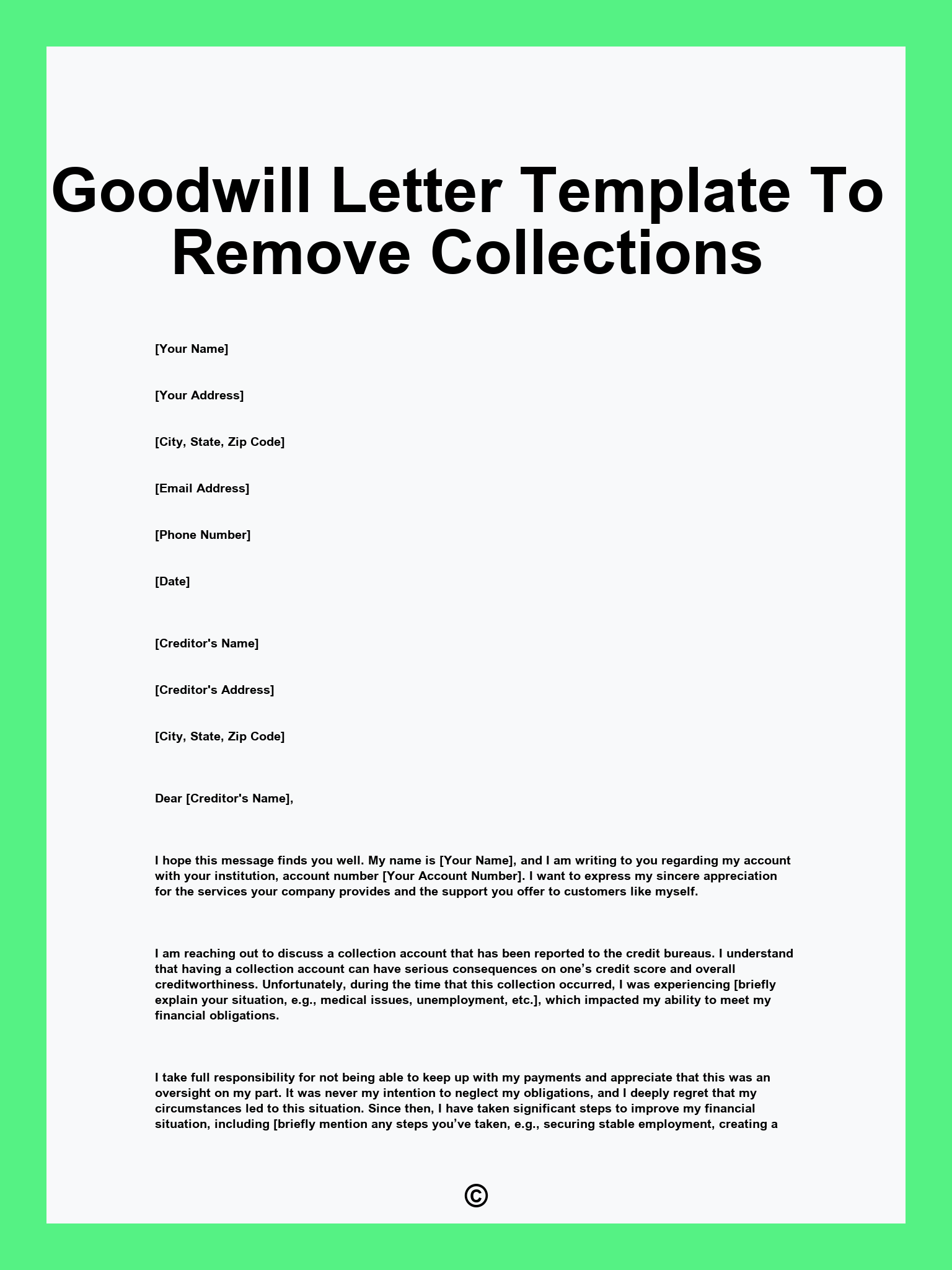 Goodwill Letter Template To Remove Collections