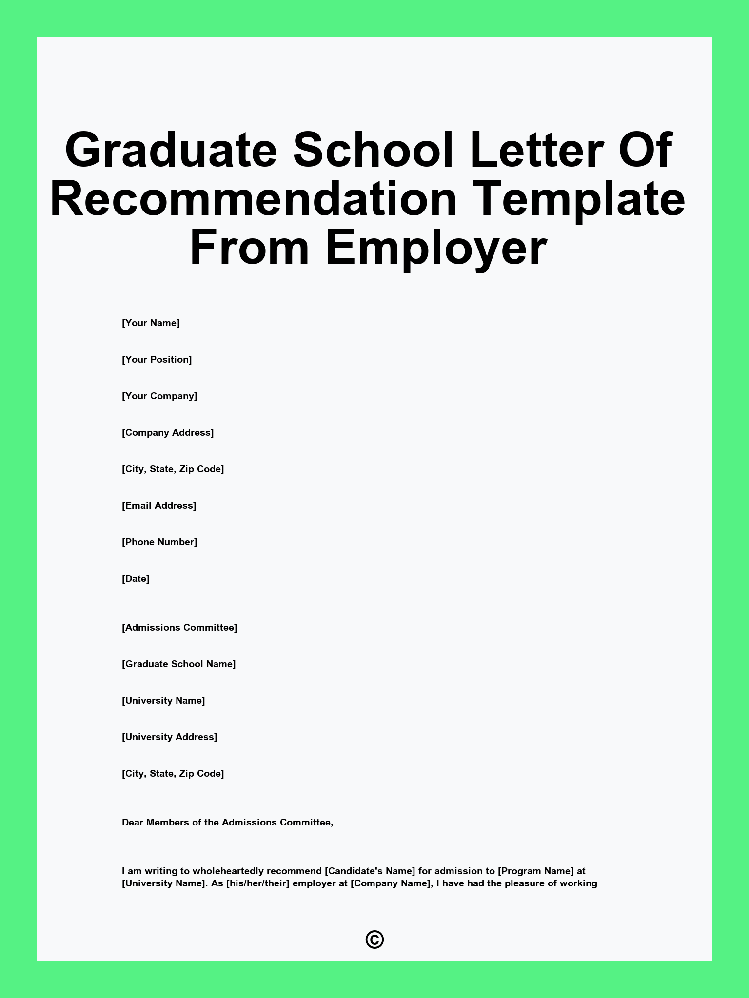 Graduate School Letter Of Recommendation Template From Employer