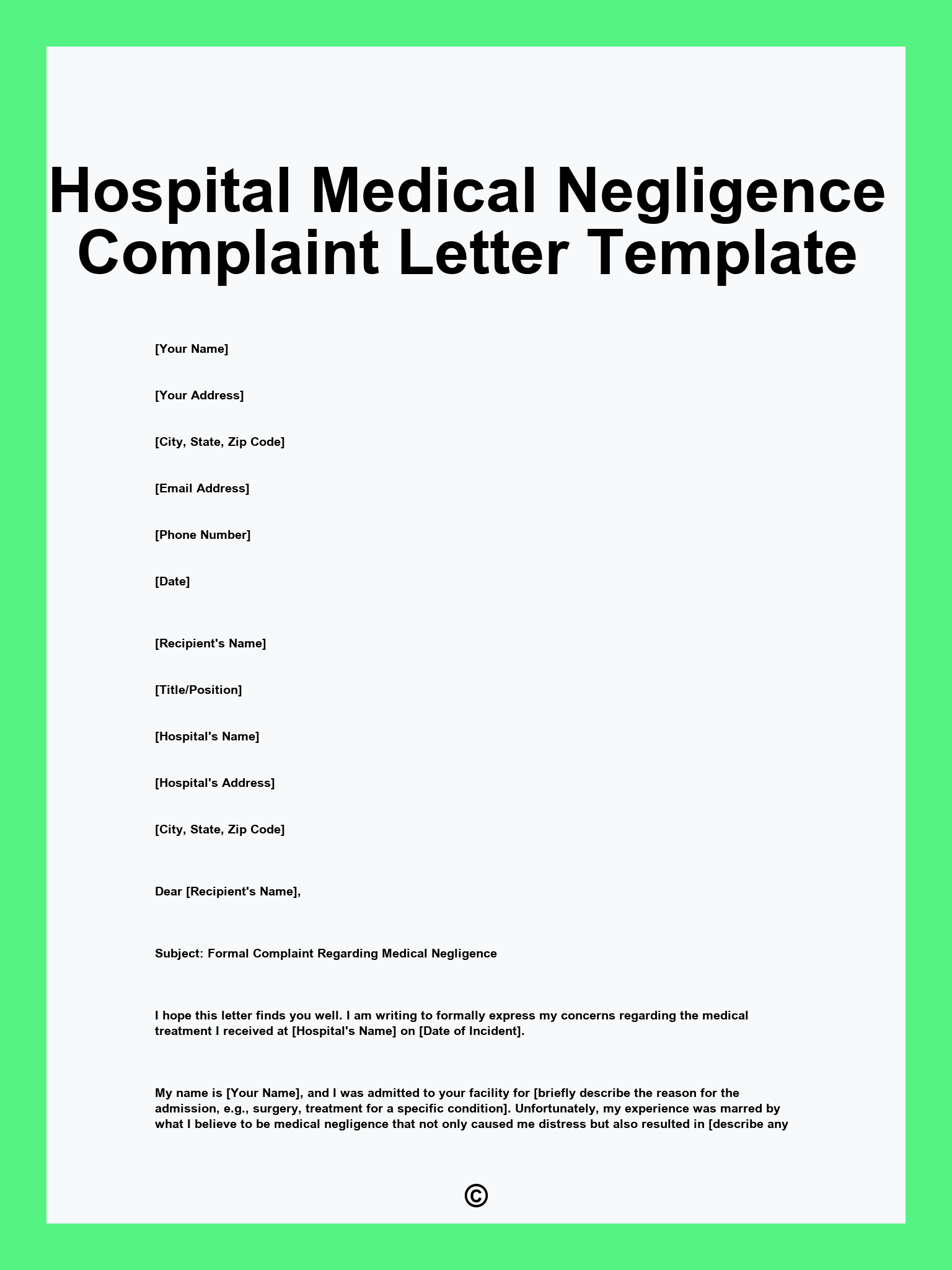 Hospital Medical Negligence Complaint Letter Template