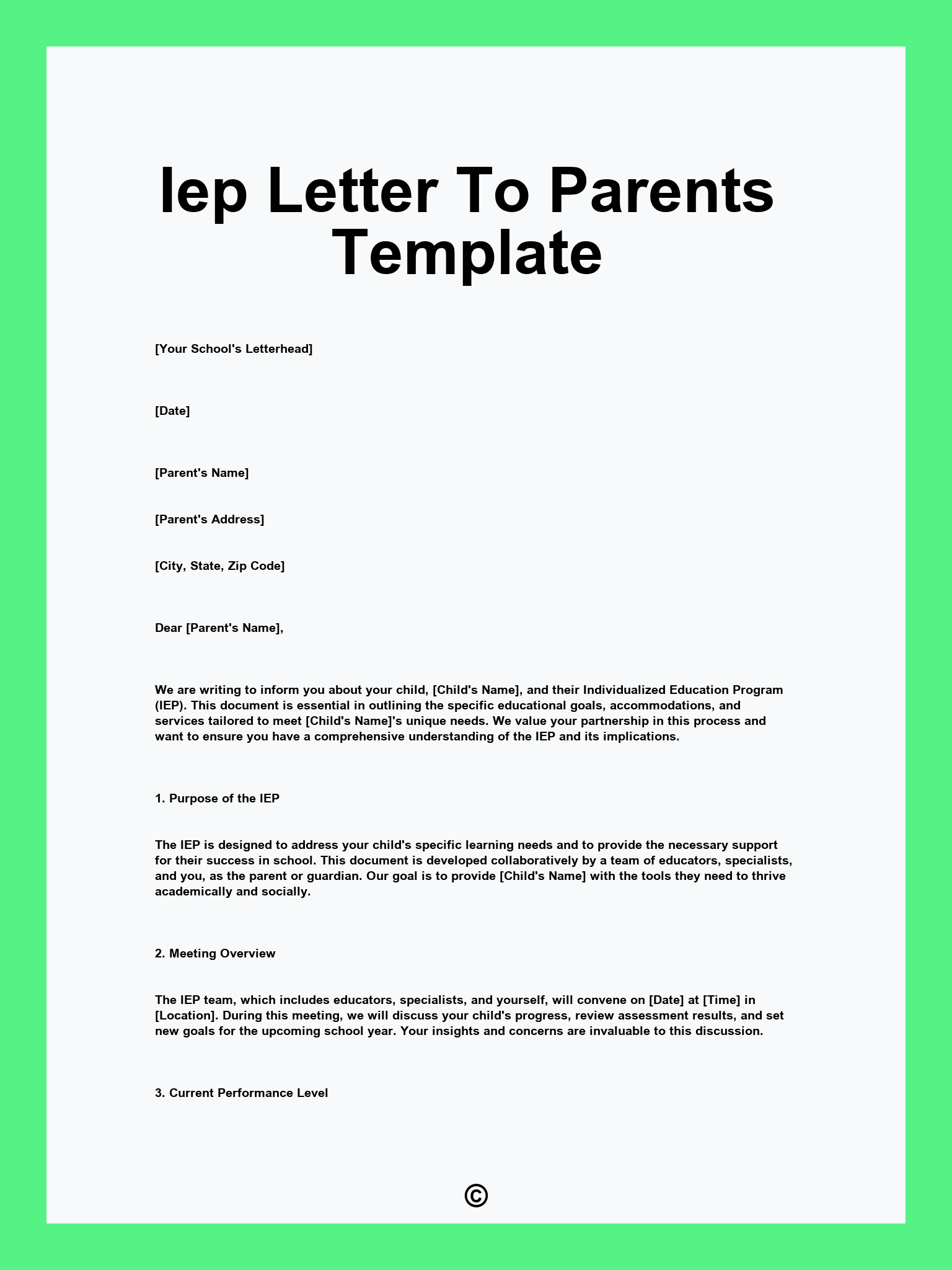 Iep Letter To Parents Template