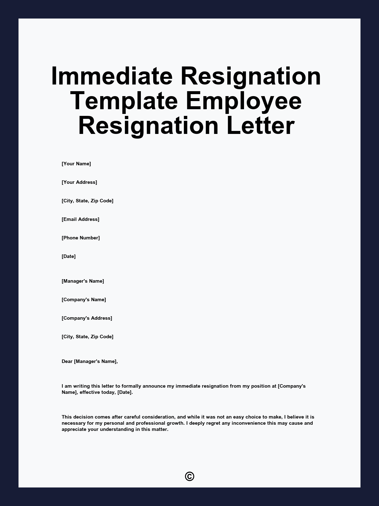Immediate Resignation Template Employee Resignation Letter
