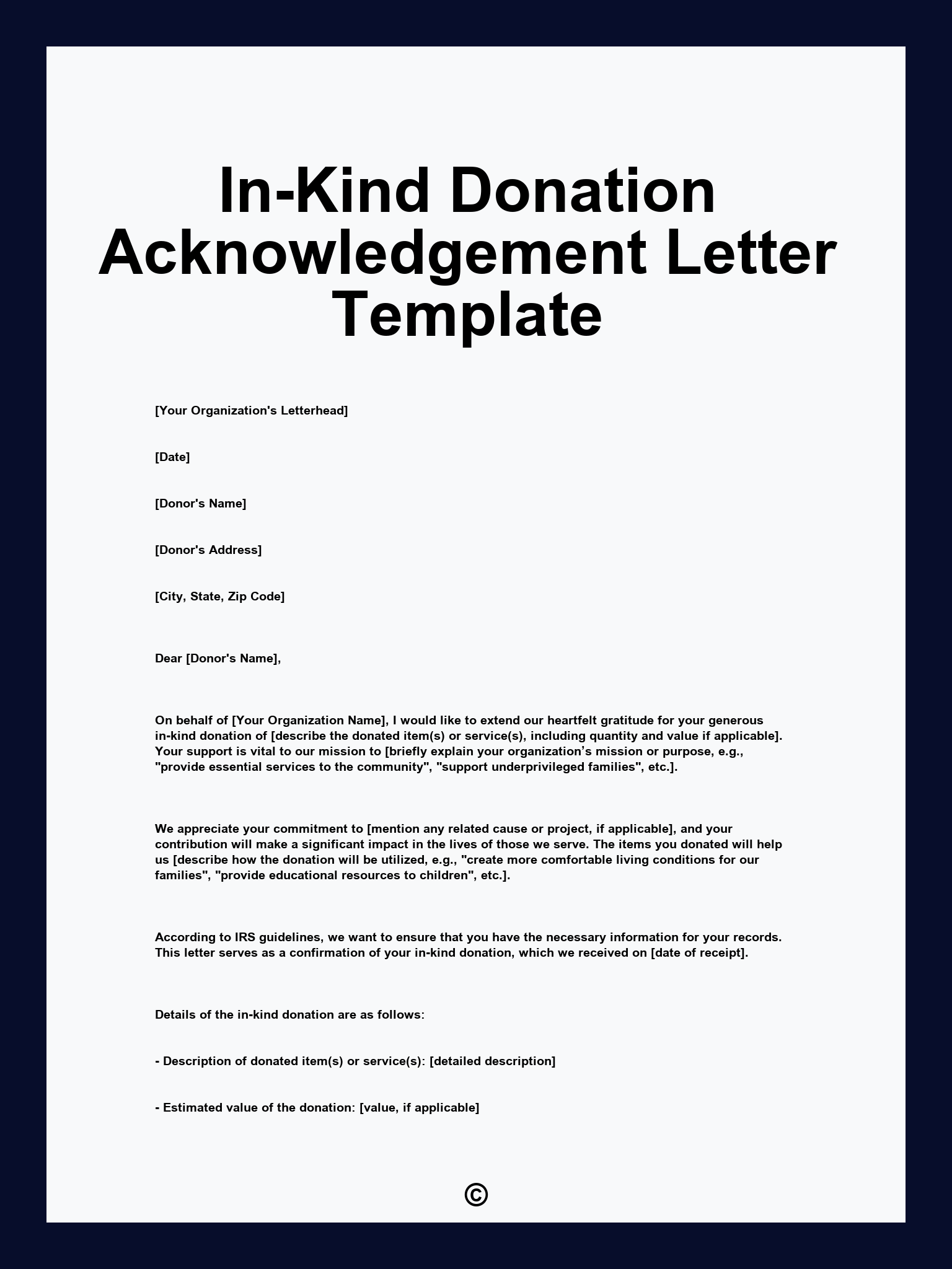 In-Kind Donation Acknowledgement Letter Template