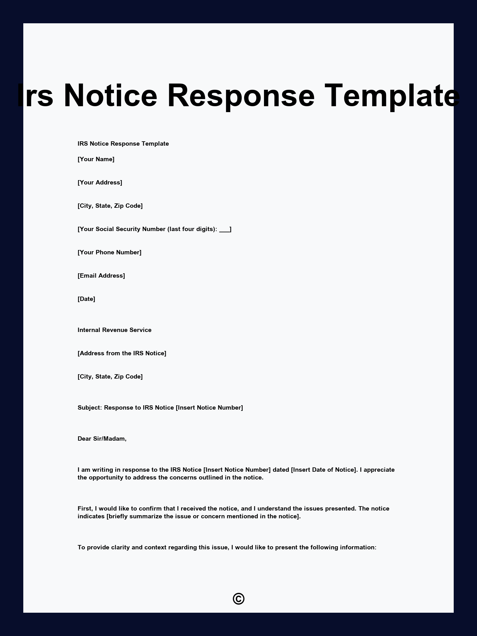Irs Notice Response Template