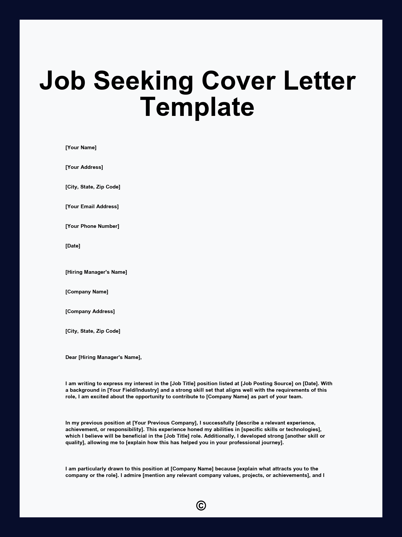 Job Seeking Cover Letter Template