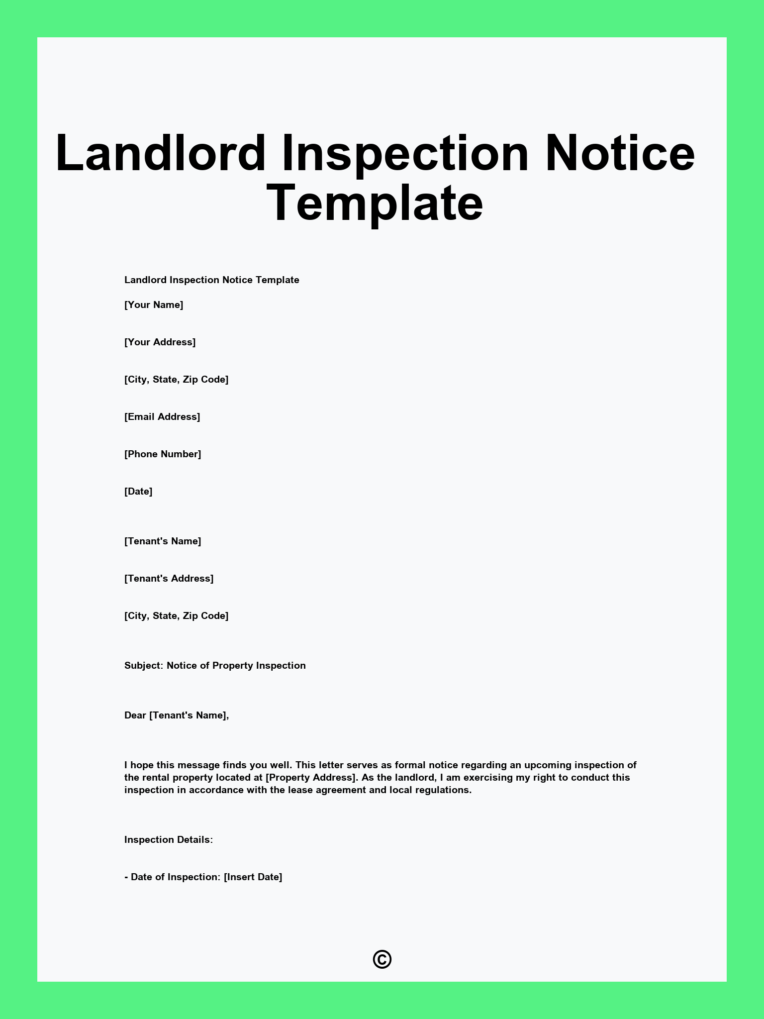 Landlord Inspection Notice Template