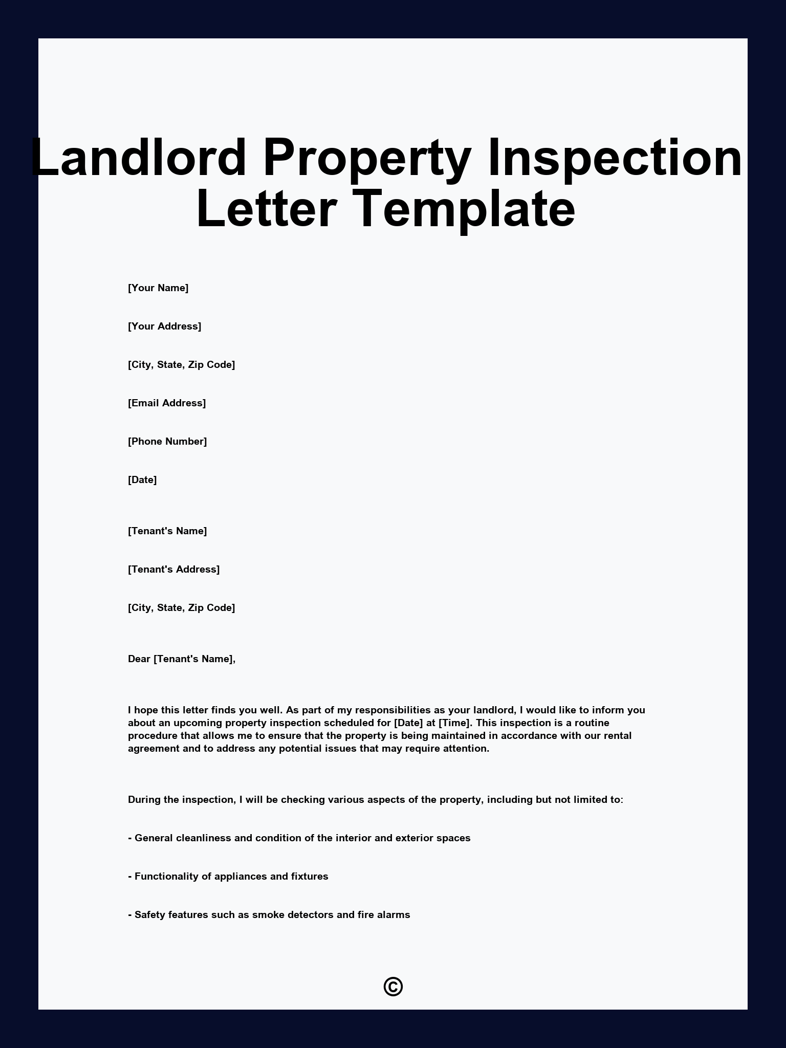 Landlord Property Inspection Letter Template