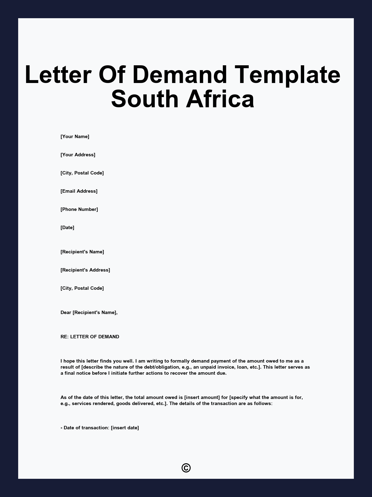 Letter Of Demand Template South Africa