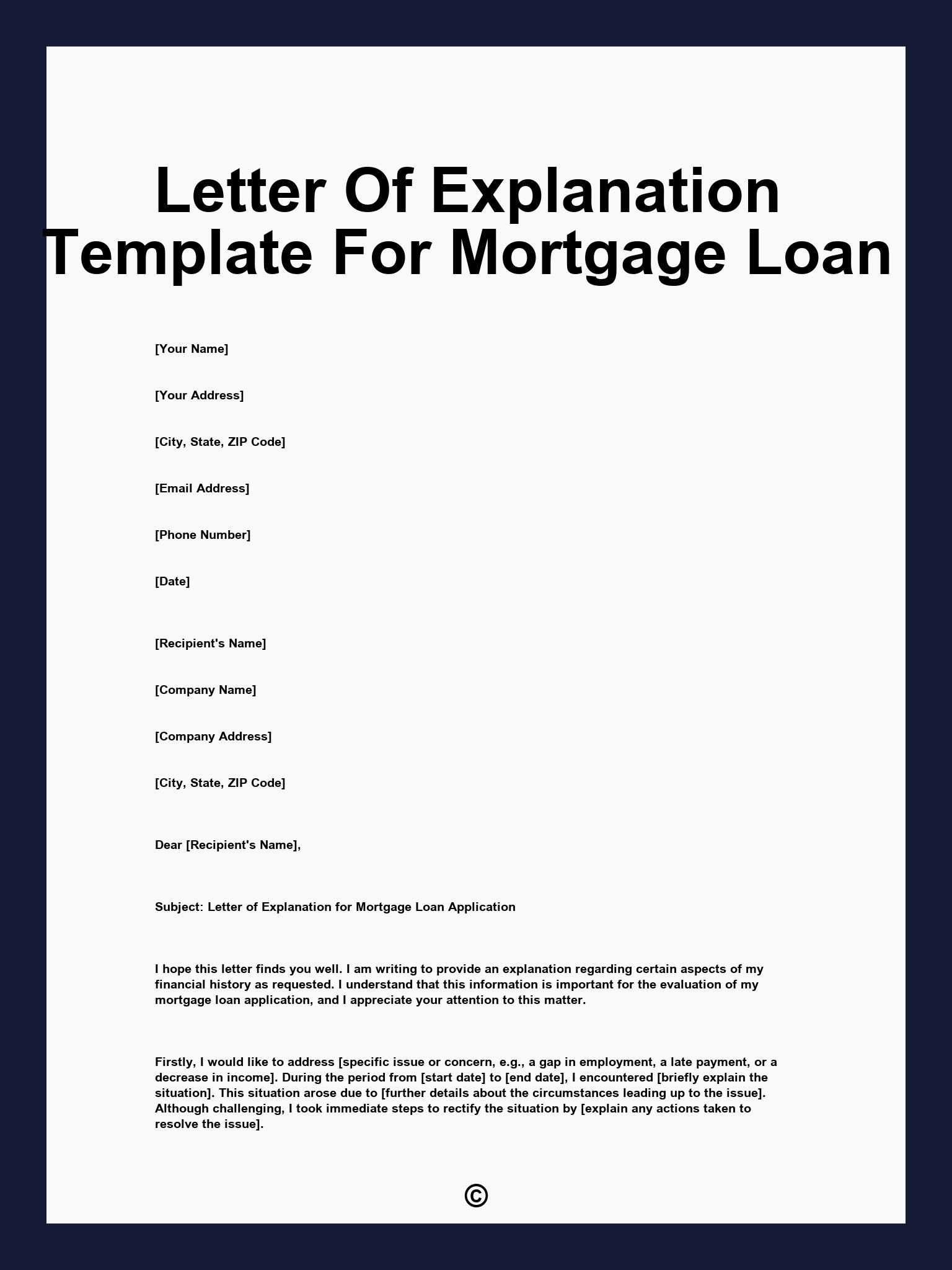 Letter Of Explanation Template For Mortgage Loan