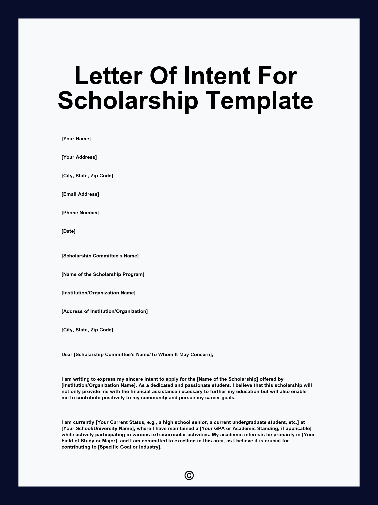 Letter Of Intent For Scholarship Template