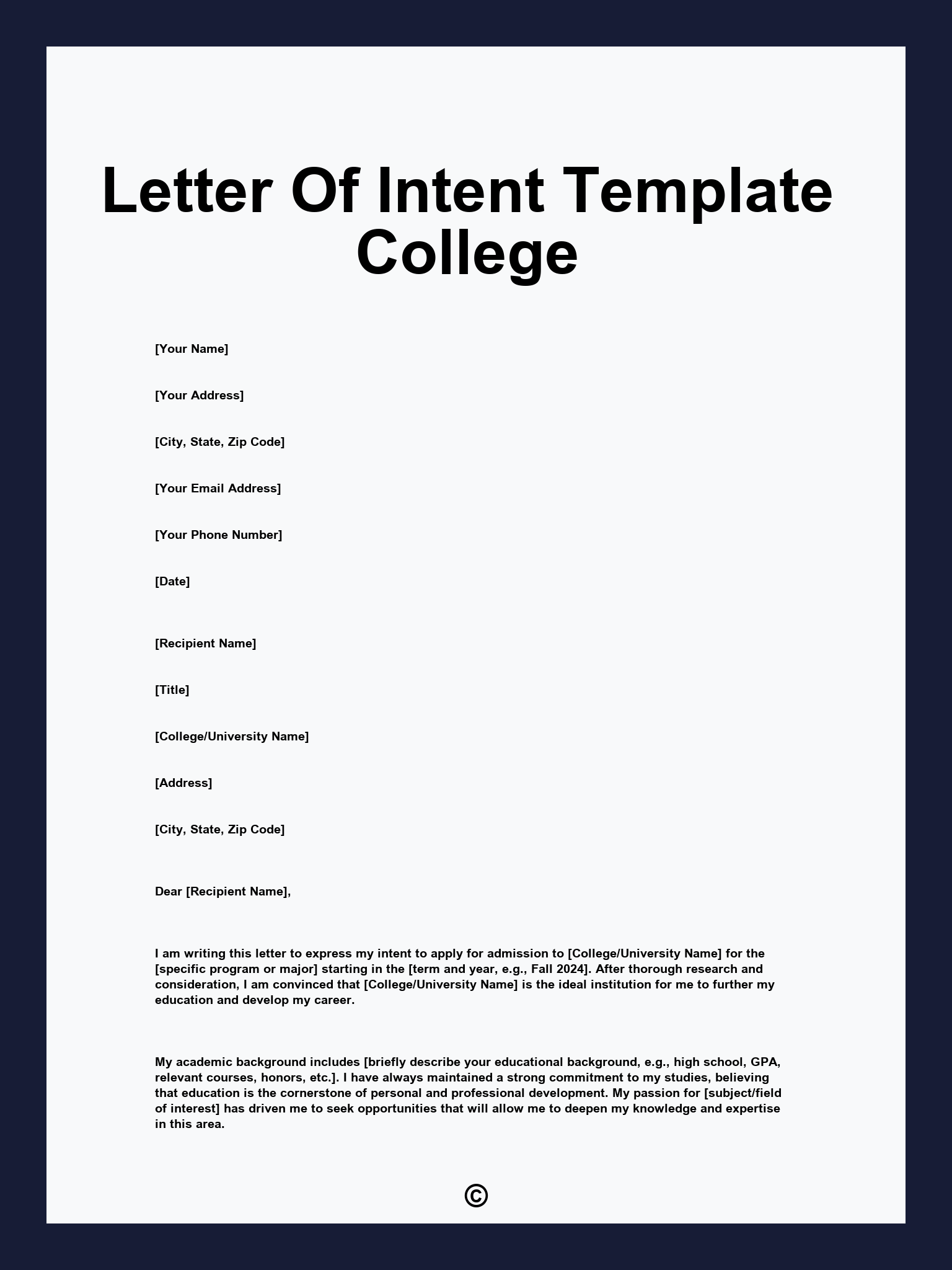 Letter Of Intent Template College