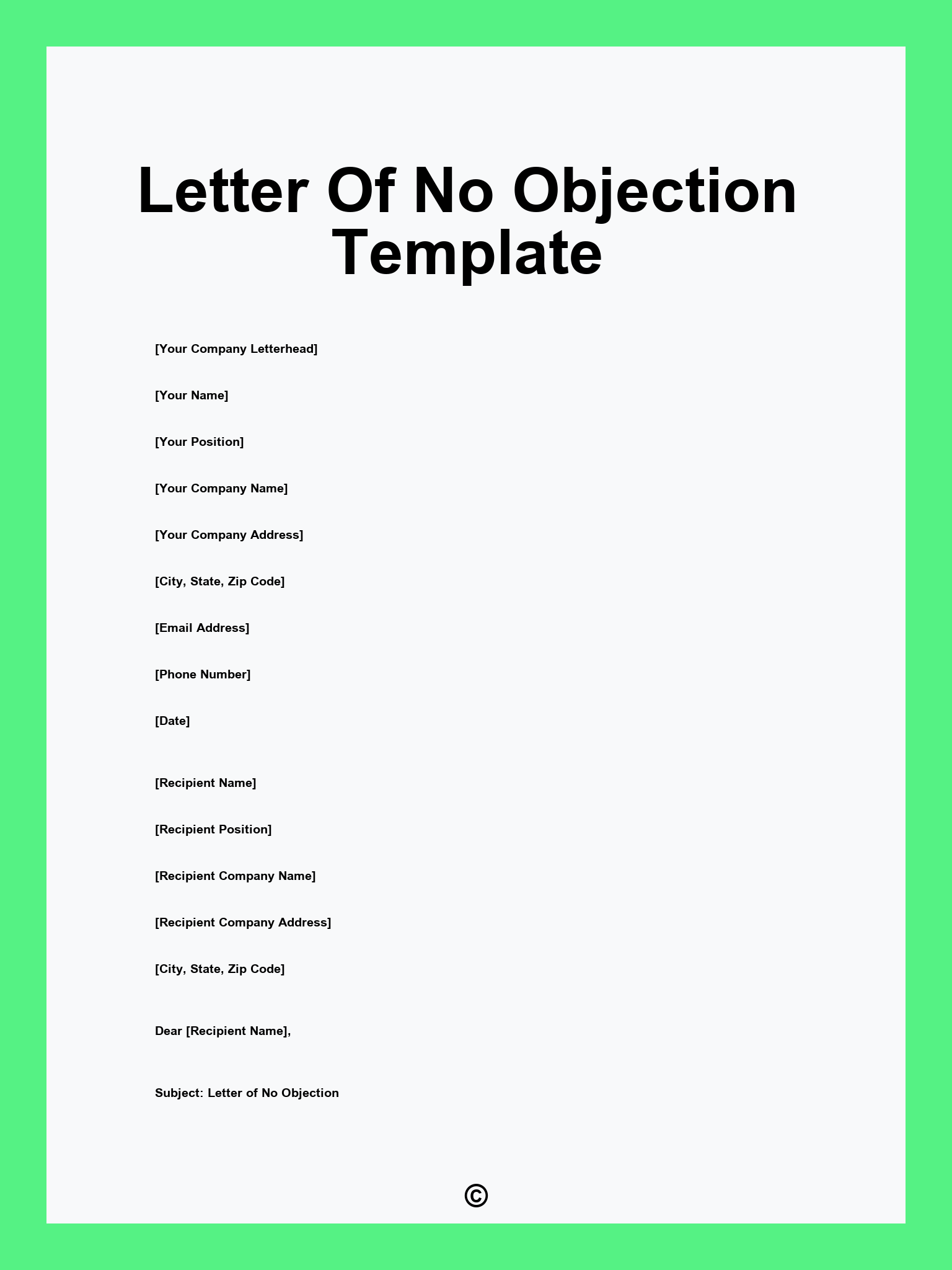 Letter Of No Objection Template