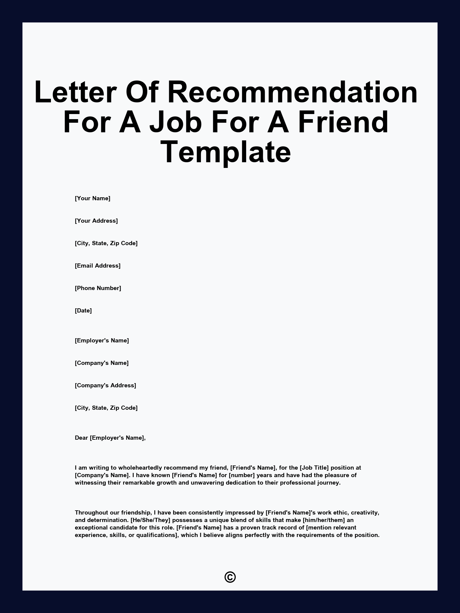 Letter Of Recommendation For A Job For A Friend Template